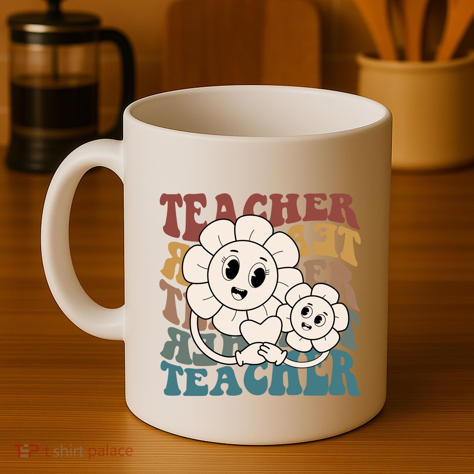 Retro Teacher Cute Gift Sunflower Heart Coffee Mug