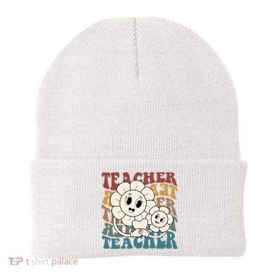 Retro Teacher Cute Gift Sunflower Heart Beanie