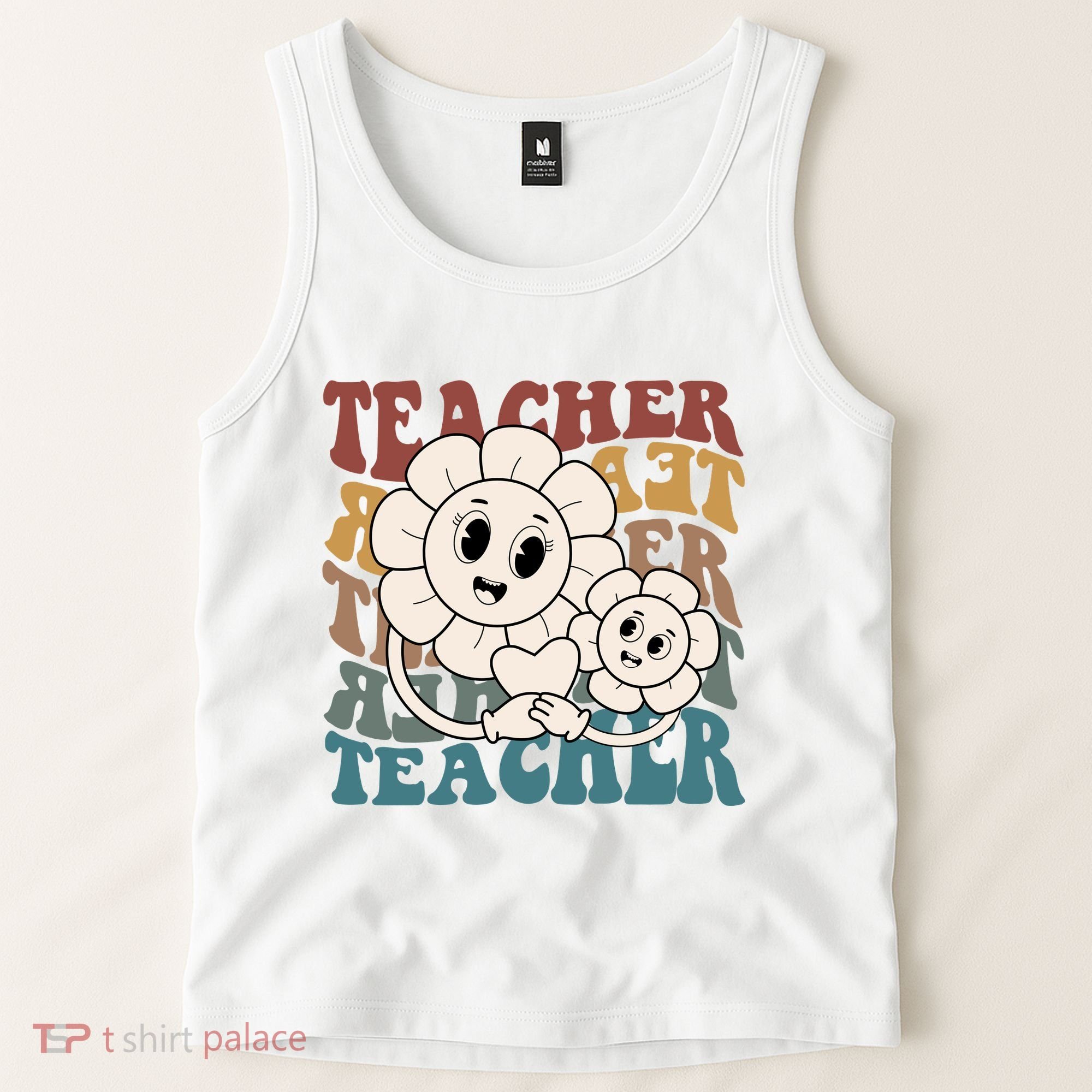 Retro Teacher Cute Gift Sunflower Heart Tank Top
