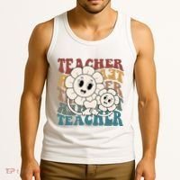 Retro Teacher Cute Gift Sunflower Heart Tank Top thumb 3