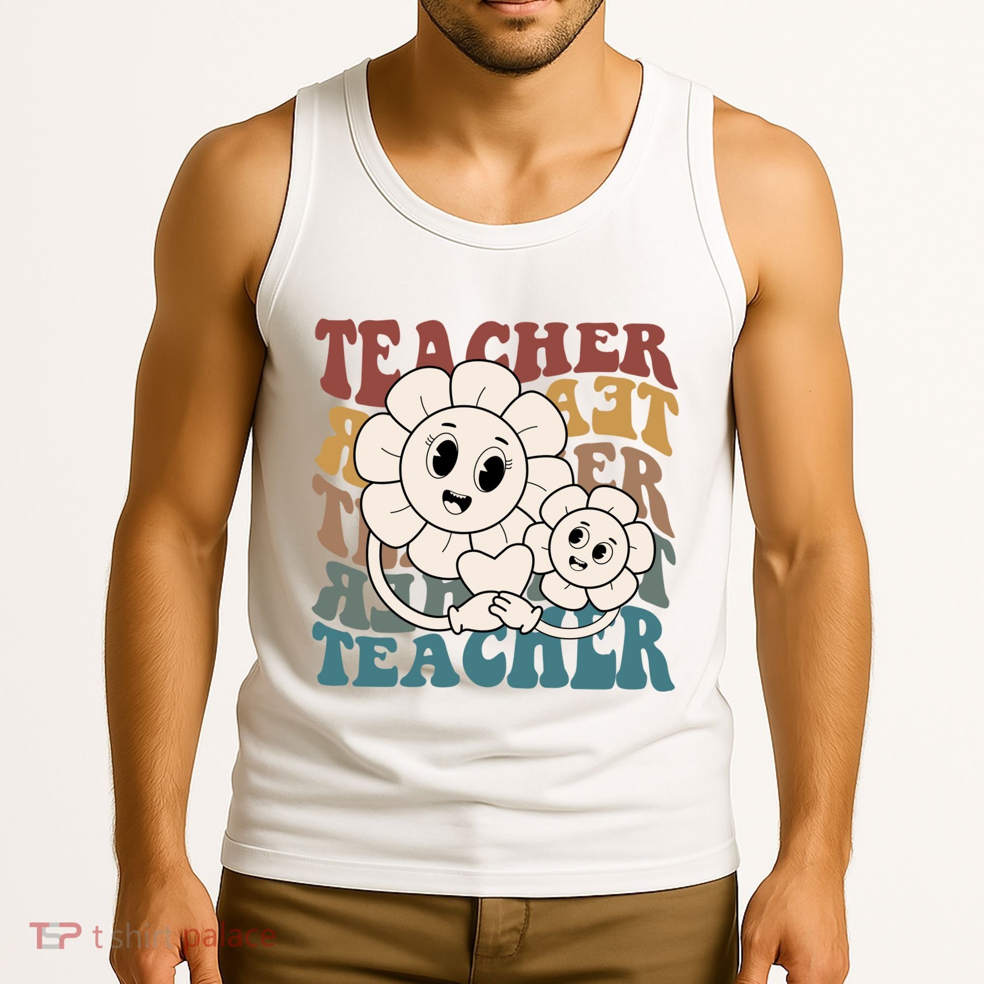 Retro Teacher Cute Gift Sunflower Heart Tank Top