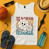 Retro Teacher Cute Gift Sunflower Heart Tank Top thumb 4