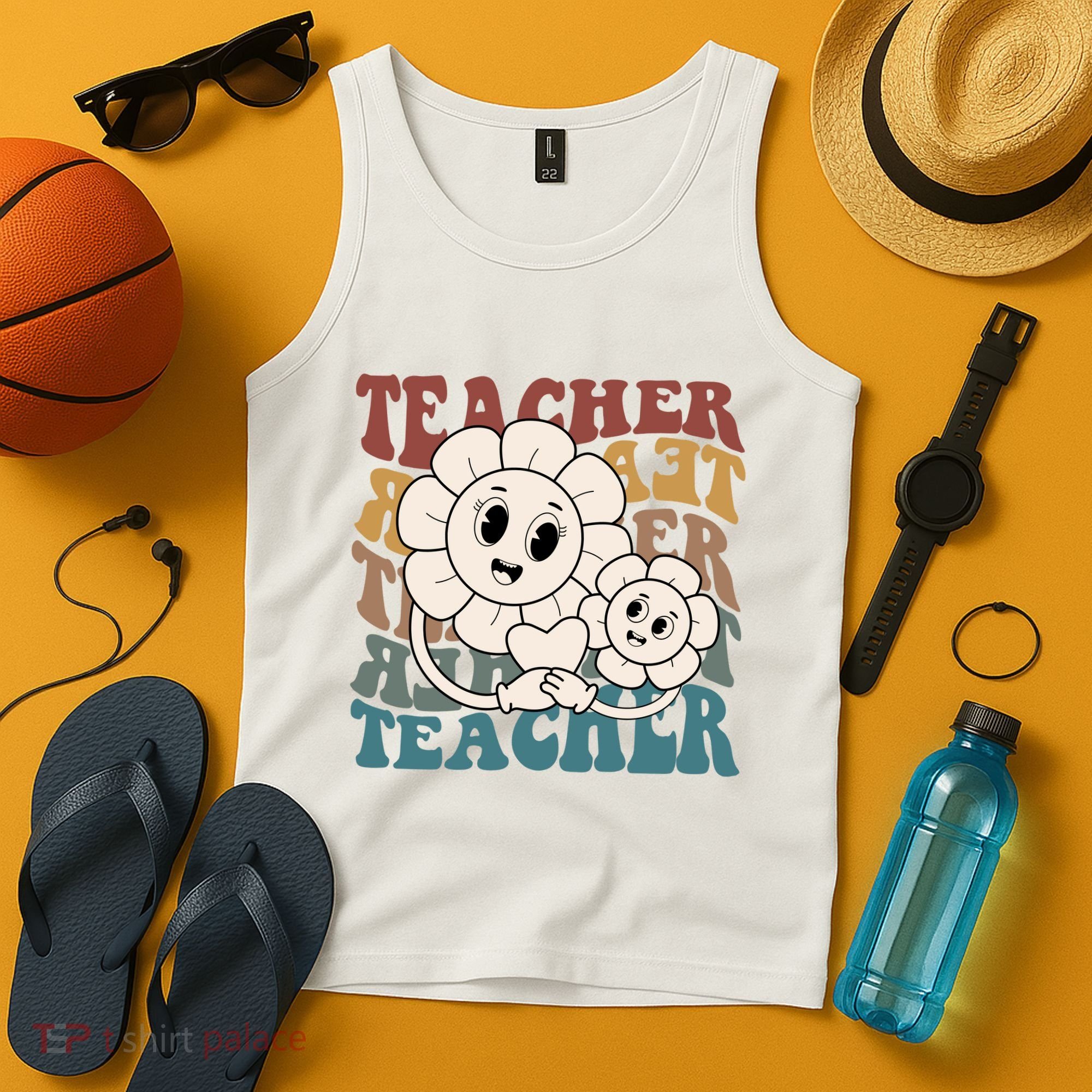Retro Teacher Cute Gift Sunflower Heart Tank Top