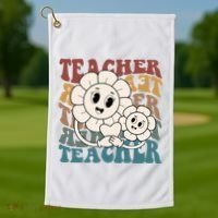 Retro Teacher Cute Gift Sunflower Heart Golf Towel thumb 1