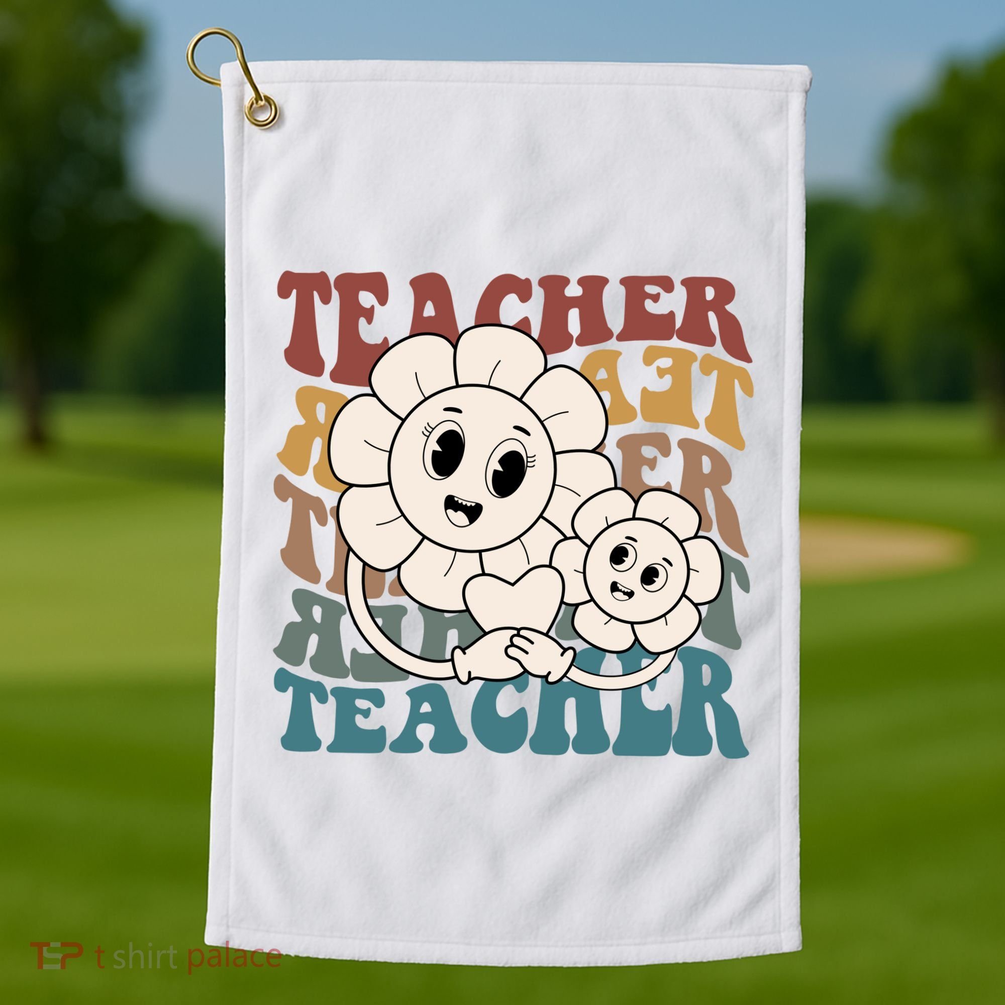 Retro Teacher Cute Gift Sunflower Heart Golf Towel