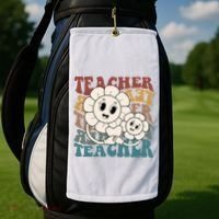 Retro Teacher Cute Gift Sunflower Heart Golf Towel thumb 2