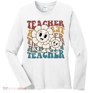 Retro Teacher Cute Gift Sunflower Heart Women's Long Sleeve Shirt