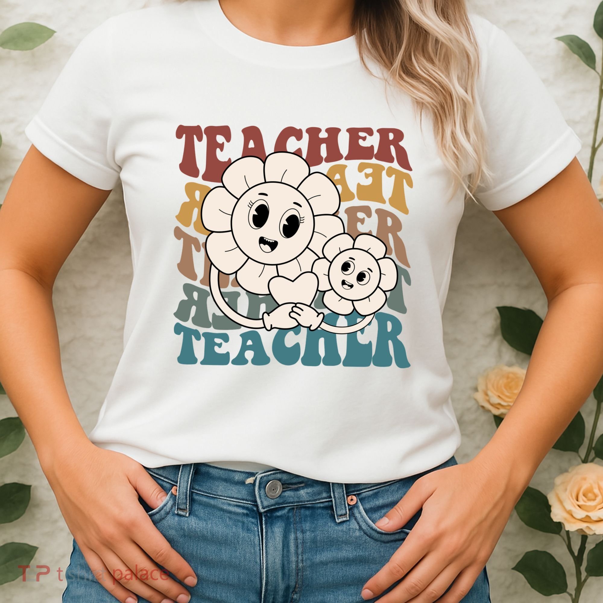 Retro Teacher Cute Gift Sunflower Heart Women's T-Shirt