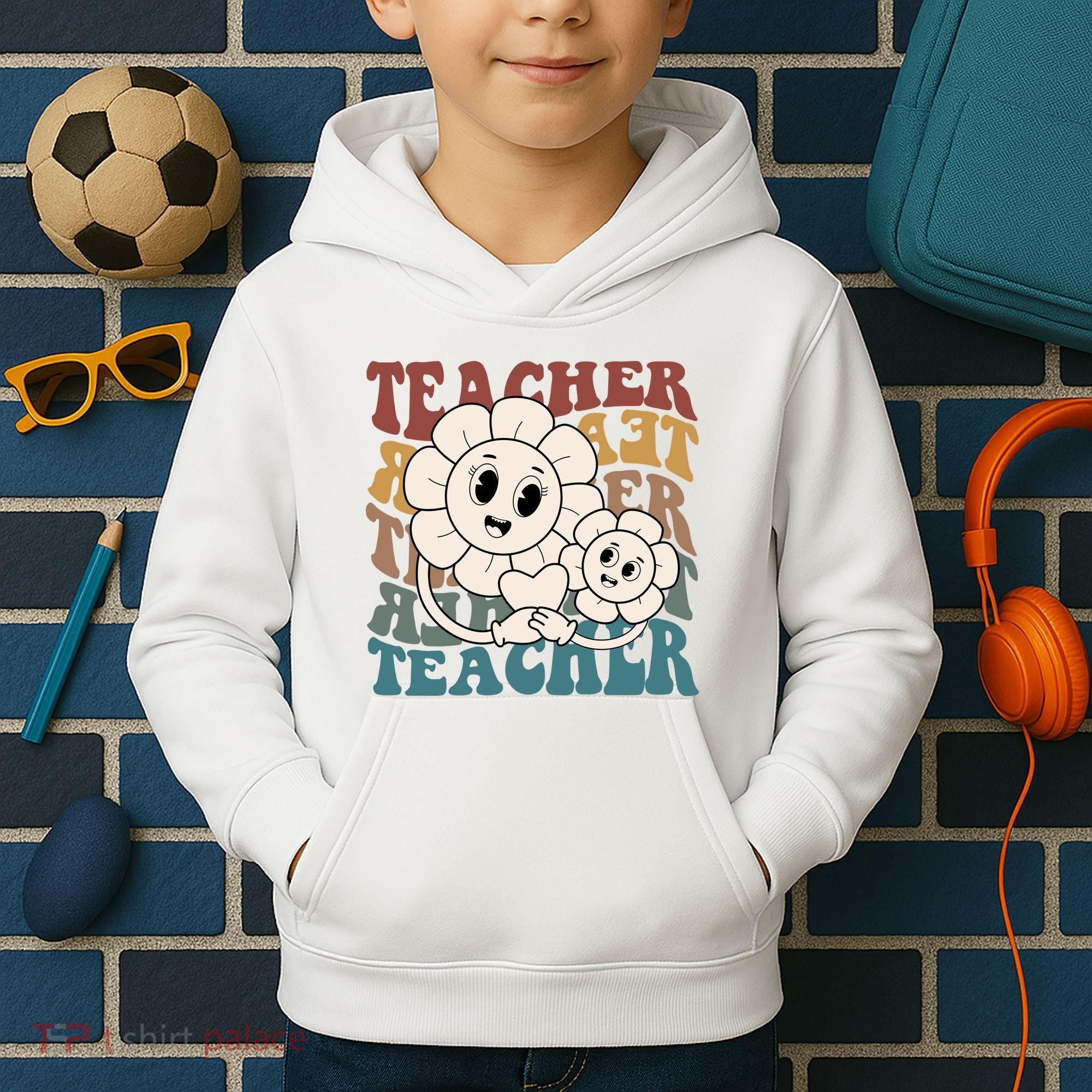 Retro Teacher Cute Gift Sunflower Heart Kids Hoodie