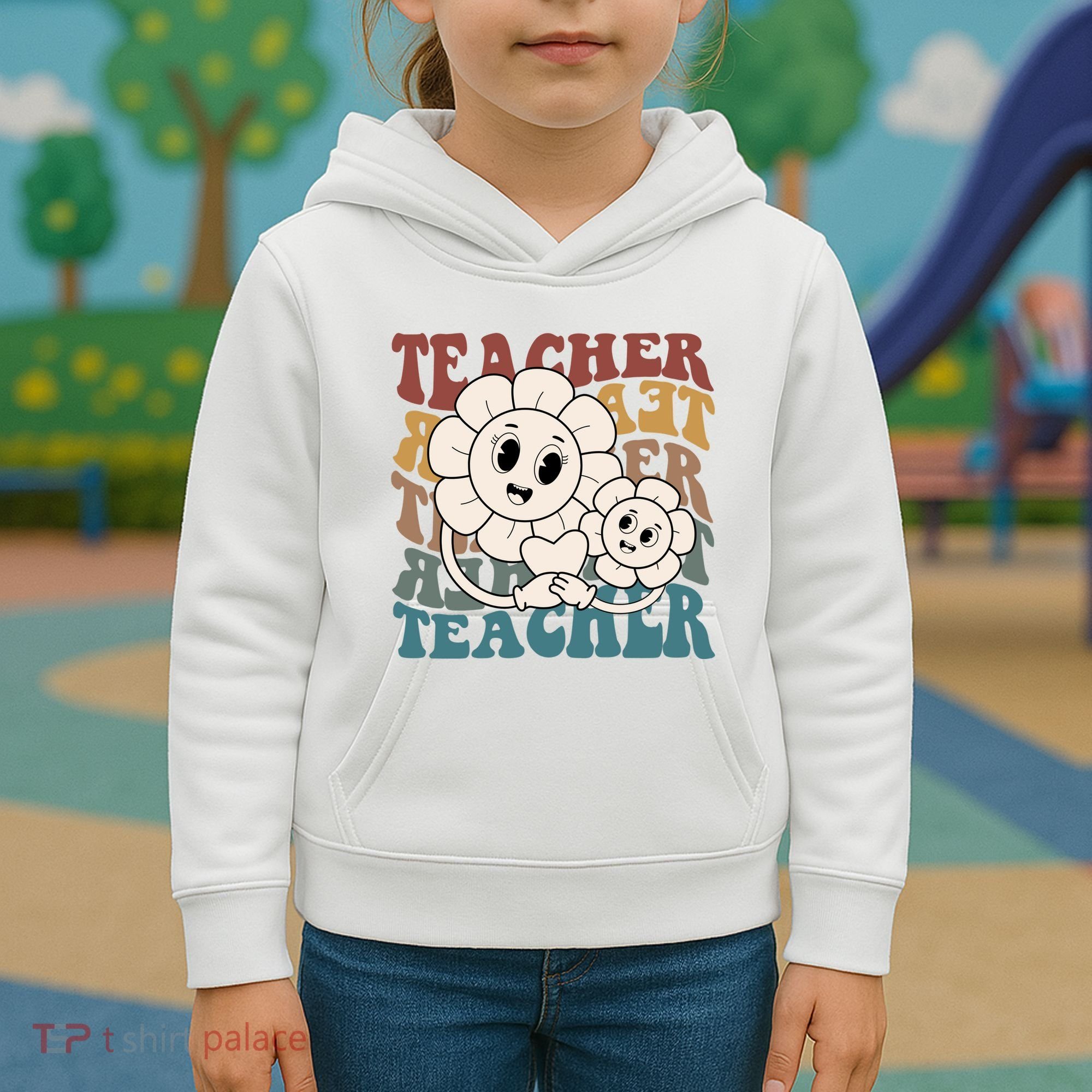 Retro Teacher Cute Gift Sunflower Heart Kids Hoodie