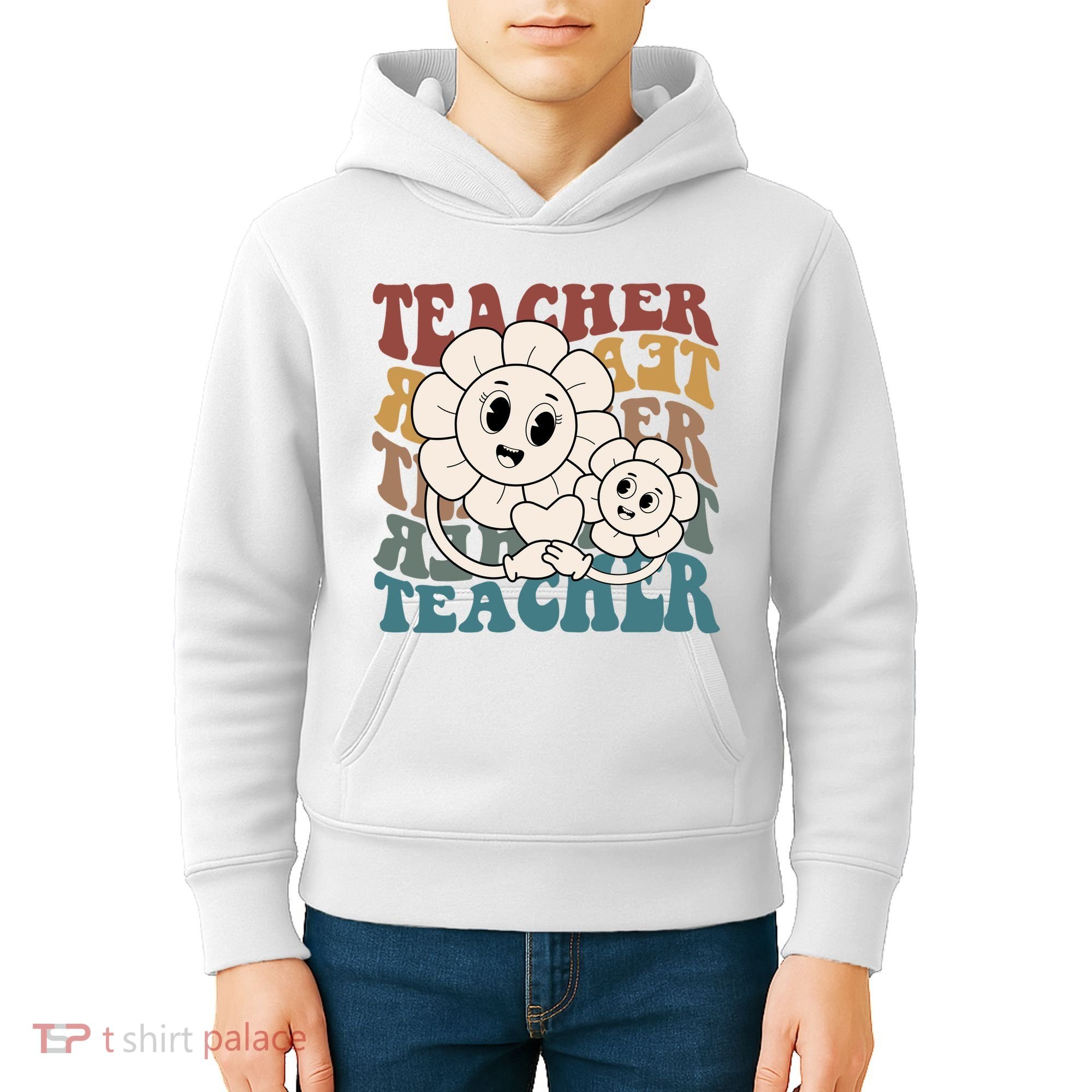 Retro Teacher Cute Gift Sunflower Heart Kids Hoodie