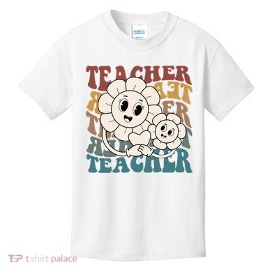 Retro Teacher Cute Gift Sunflower Heart Kids T-Shirt