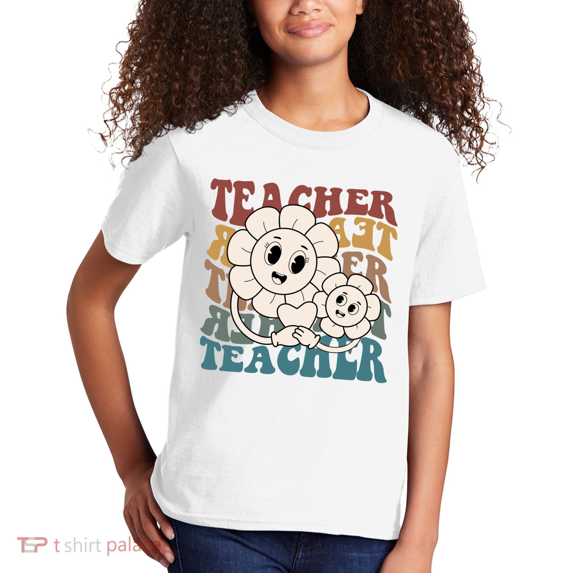 Retro Teacher Cute Gift Sunflower Heart Kids T-Shirt