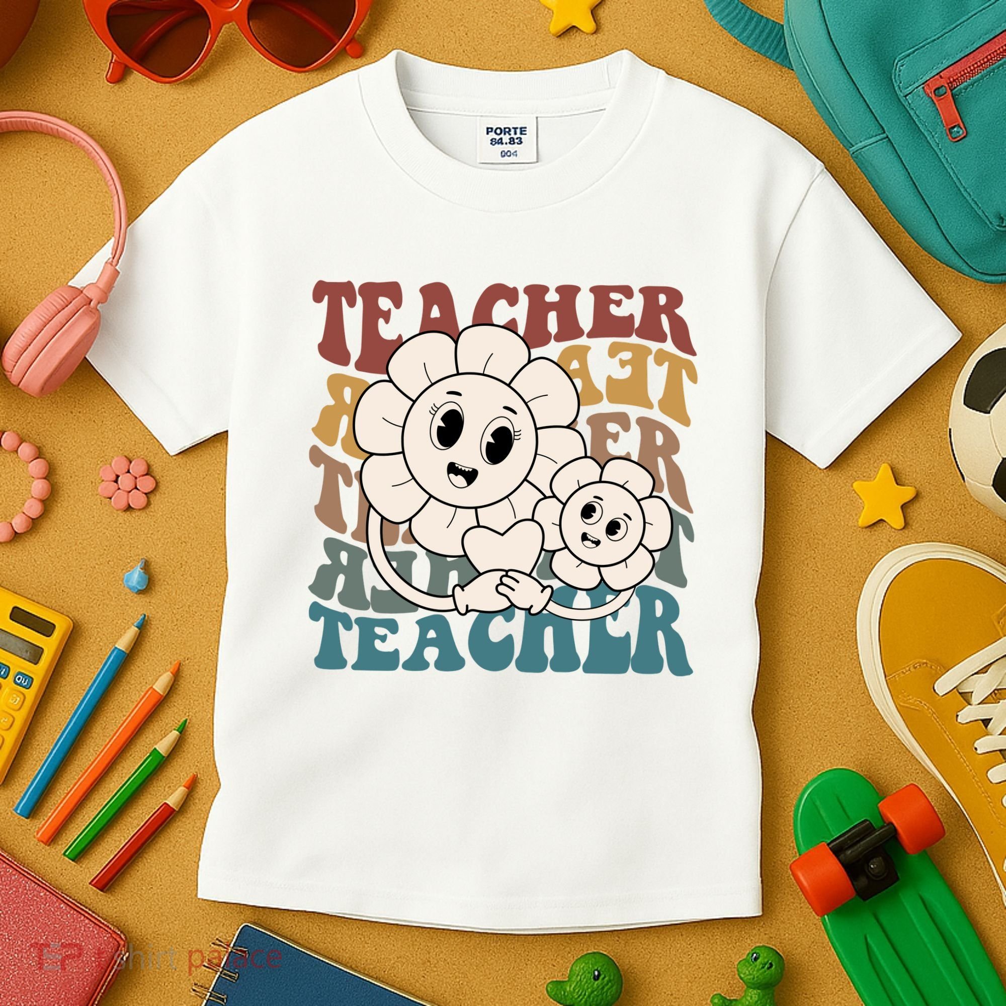 Retro Teacher Cute Gift Sunflower Heart Kids T-Shirt