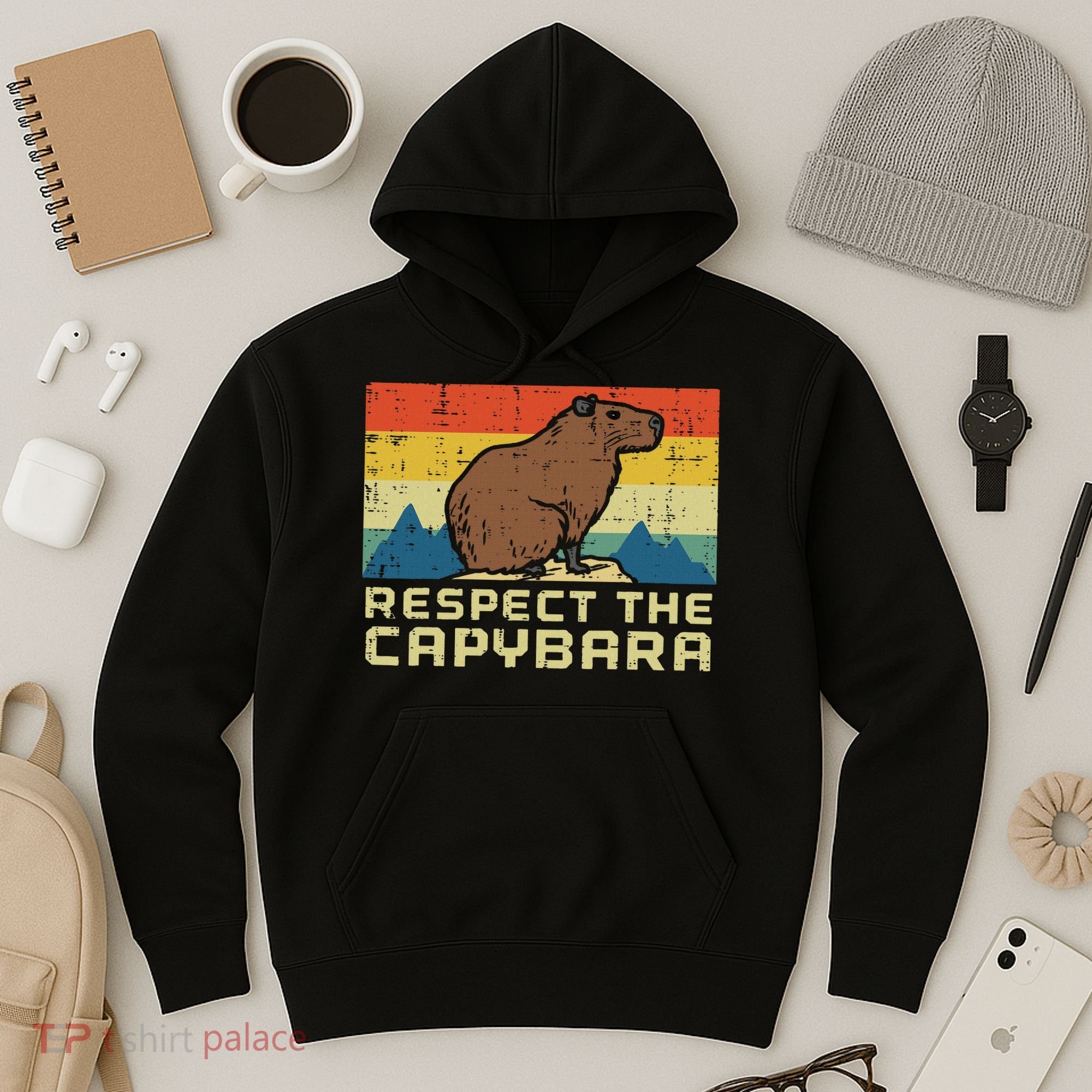 Respect The Capybara Retro Capy Rodent Animal Women Hoodie