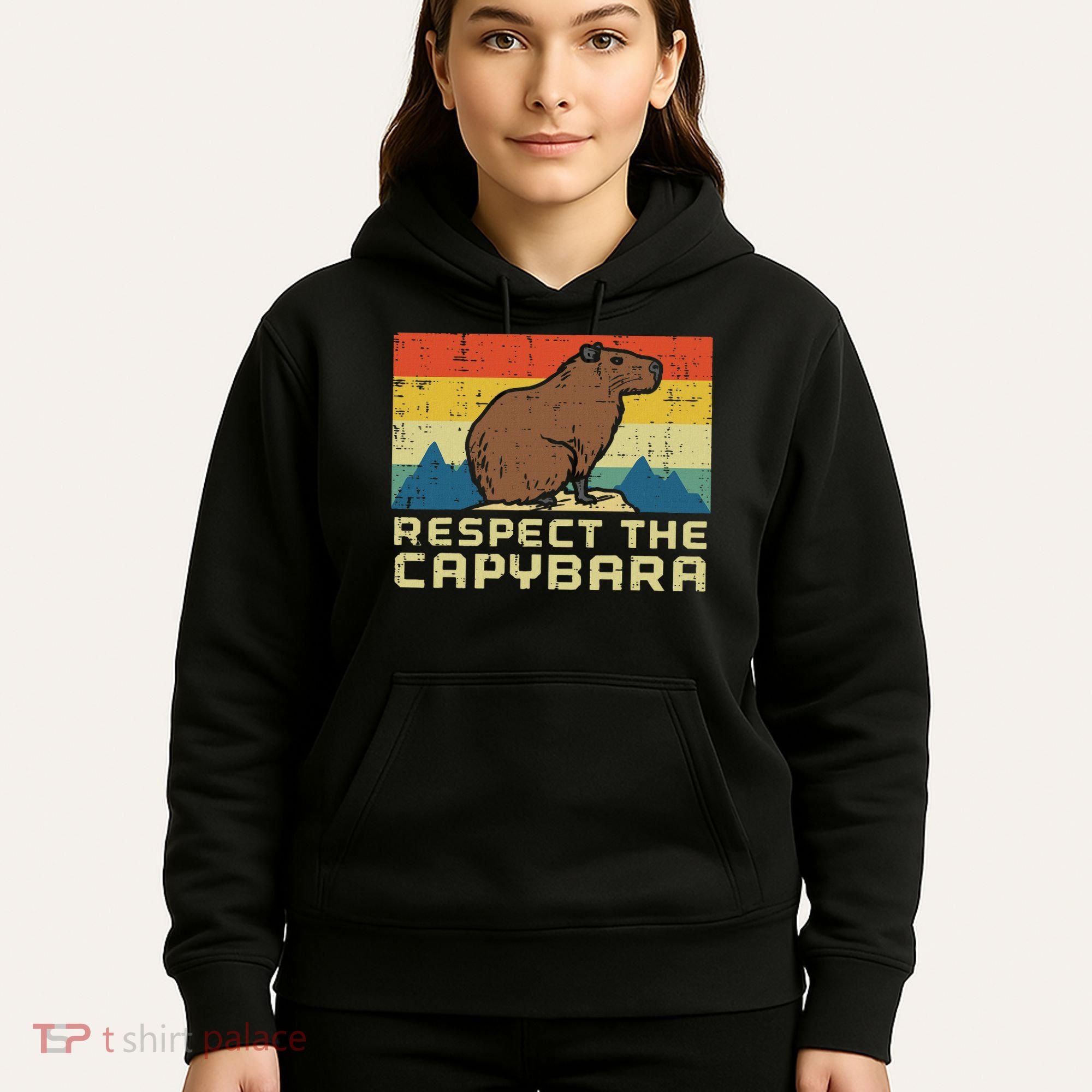 Respect The Capybara Retro Capy Rodent Animal Women Hoodie