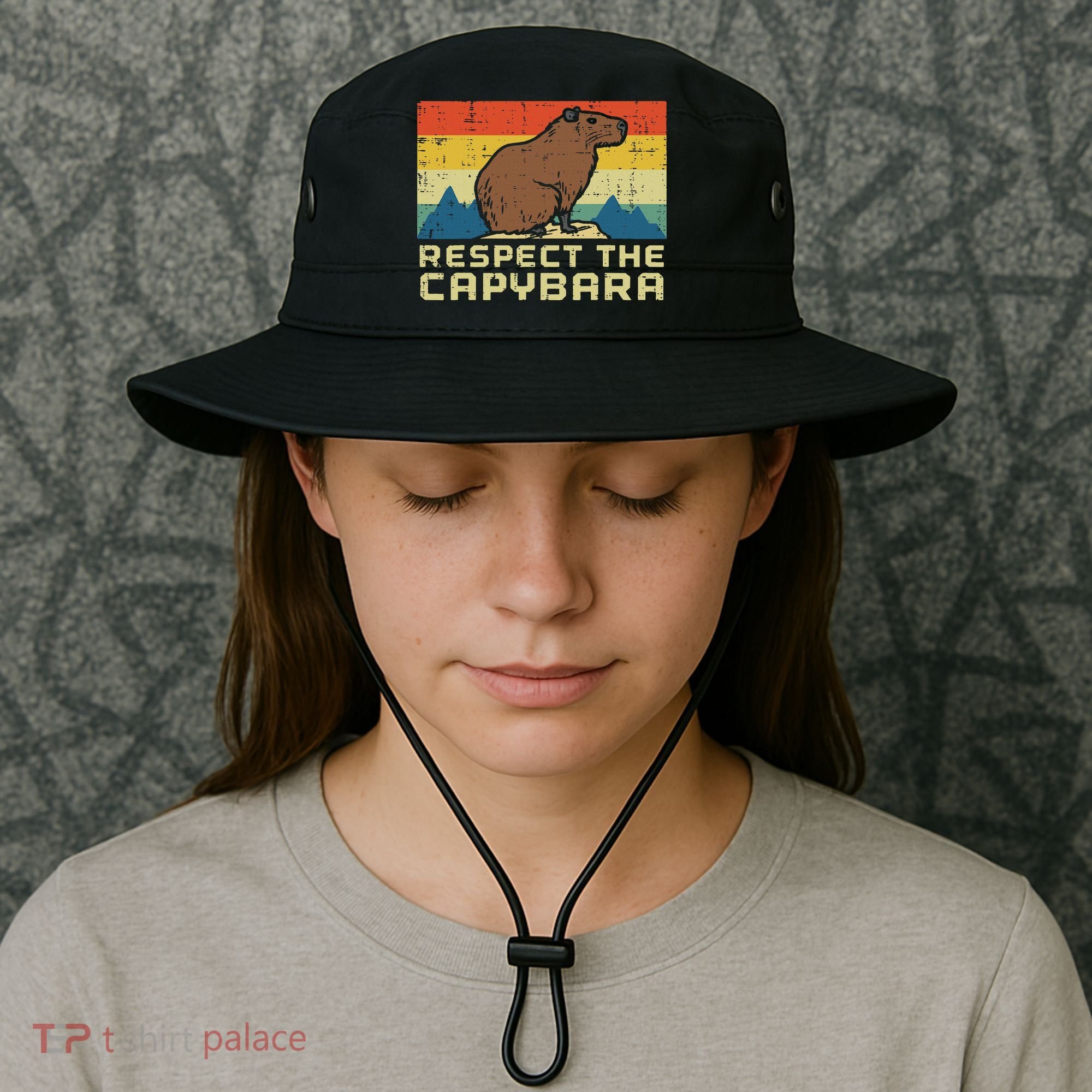 Respect The Capybara Retro Capy Rodent Animal Women Bucket Hat