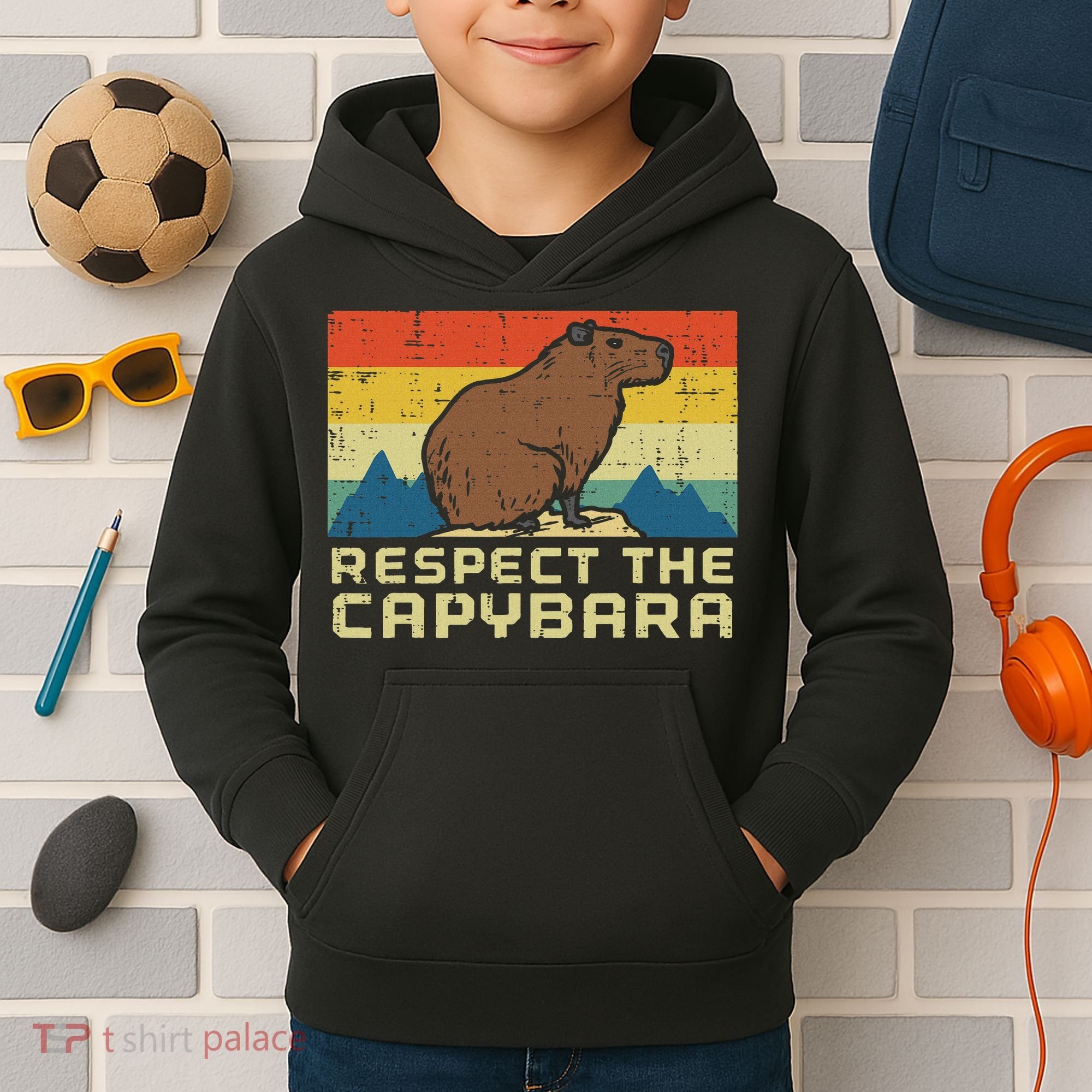 Respect The Capybara Retro Capy Rodent Animal Women Kids Hoodie