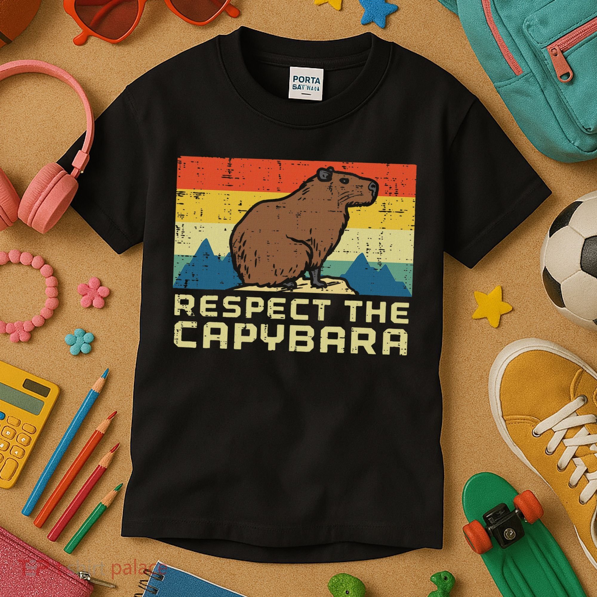 Respect The Capybara Retro Capy Rodent Animal Women Kids T-Shirt