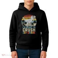 Ready To Crush First Grade 1st Day Of School Dinosaur Kids Hoodie thumb 4