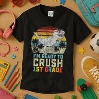 Ready To Crush First Grade 1st Day Of School Dinosaur Kids T-Shirt thumb 3