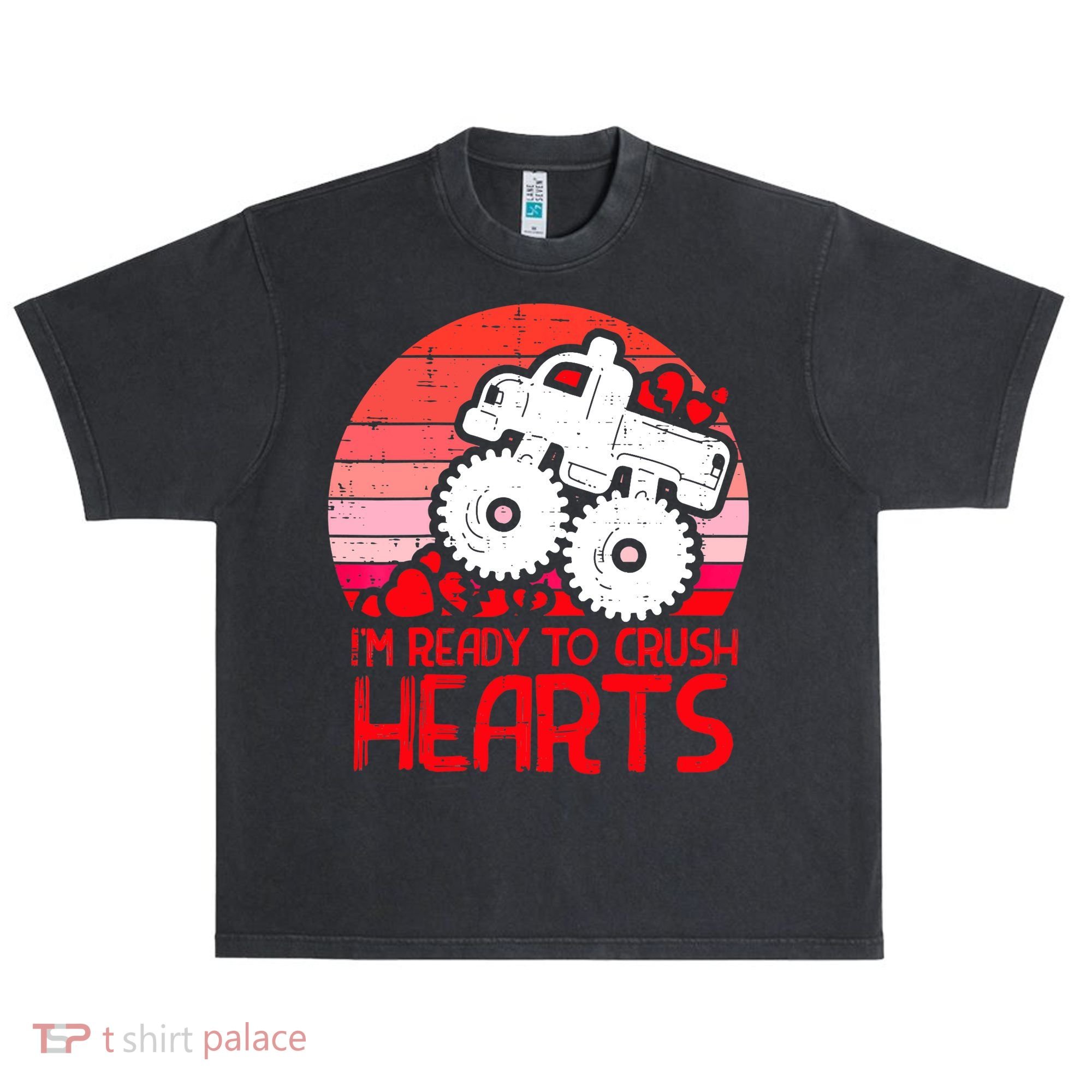 Ready To Crush Hearts Monster Truck Toddler Boys Valentine Urban Oversized Heavyweight T-Shirt