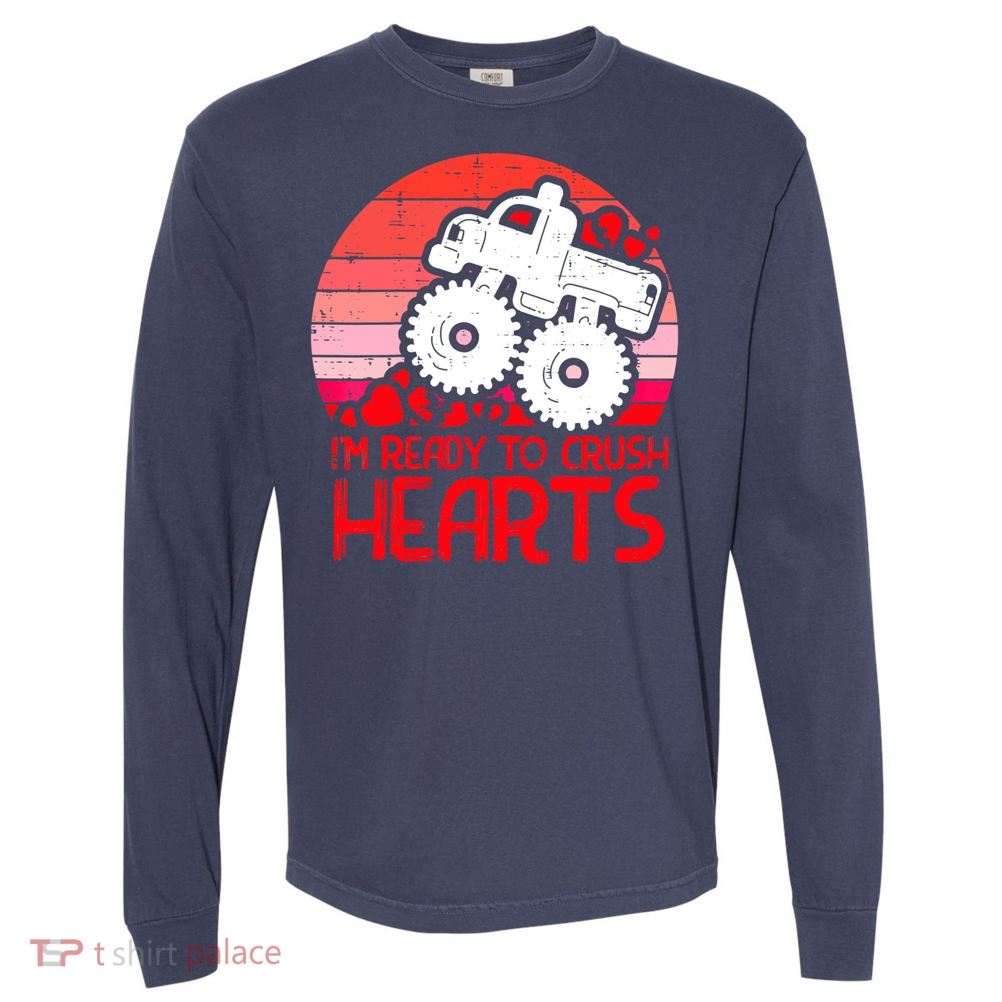 Ready To Crush Hearts Monster Truck Toddler Boys Valentine Comfort Colors Heavyweight Long Sleeve T-Shirt