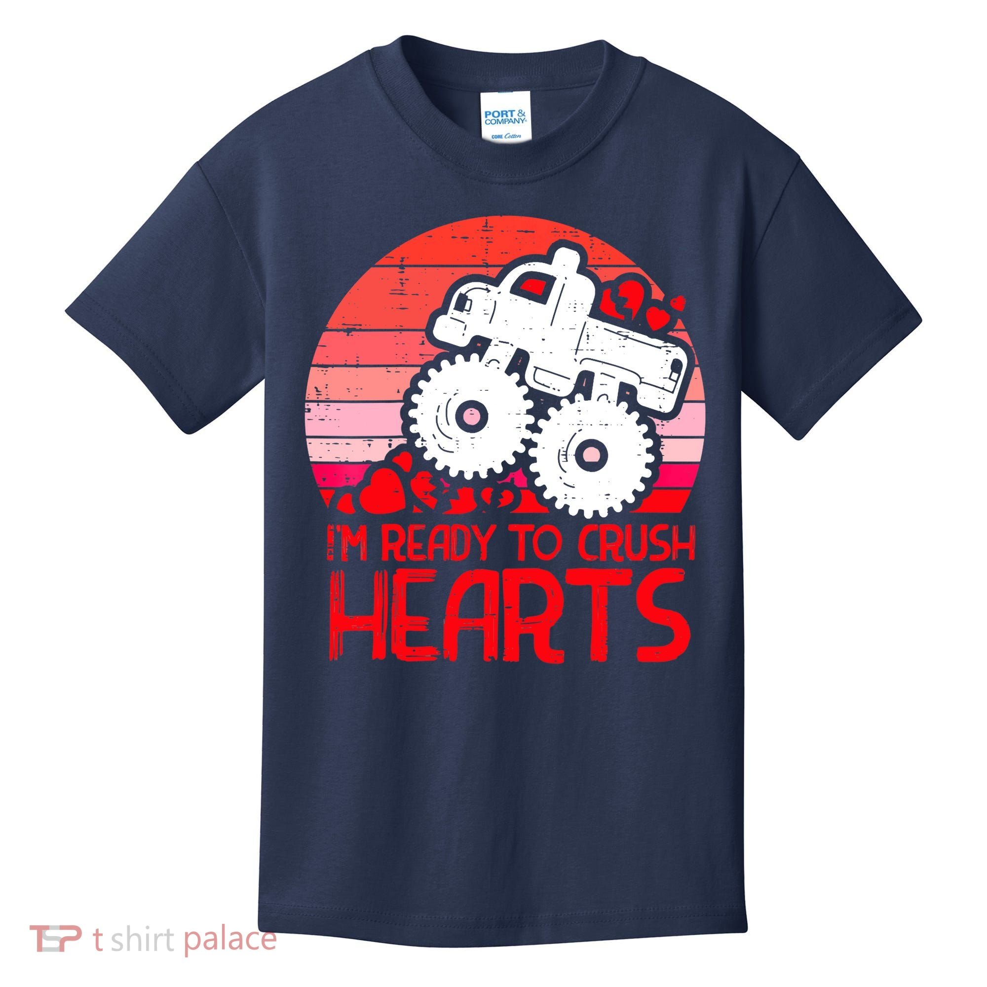 Ready To Crush Hearts Monster Truck Toddler Boys Valentine Kids T-Shirt