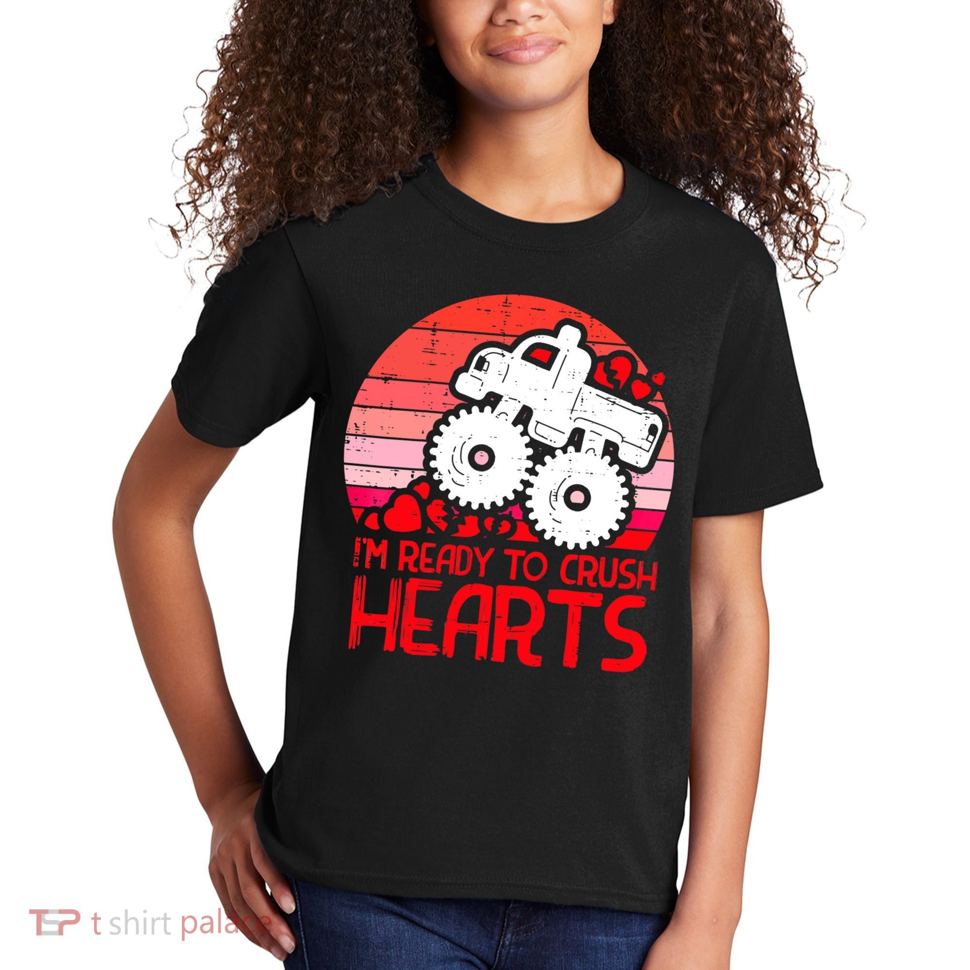 Ready To Crush Hearts Monster Truck Toddler Boys Valentine Kids T-Shirt