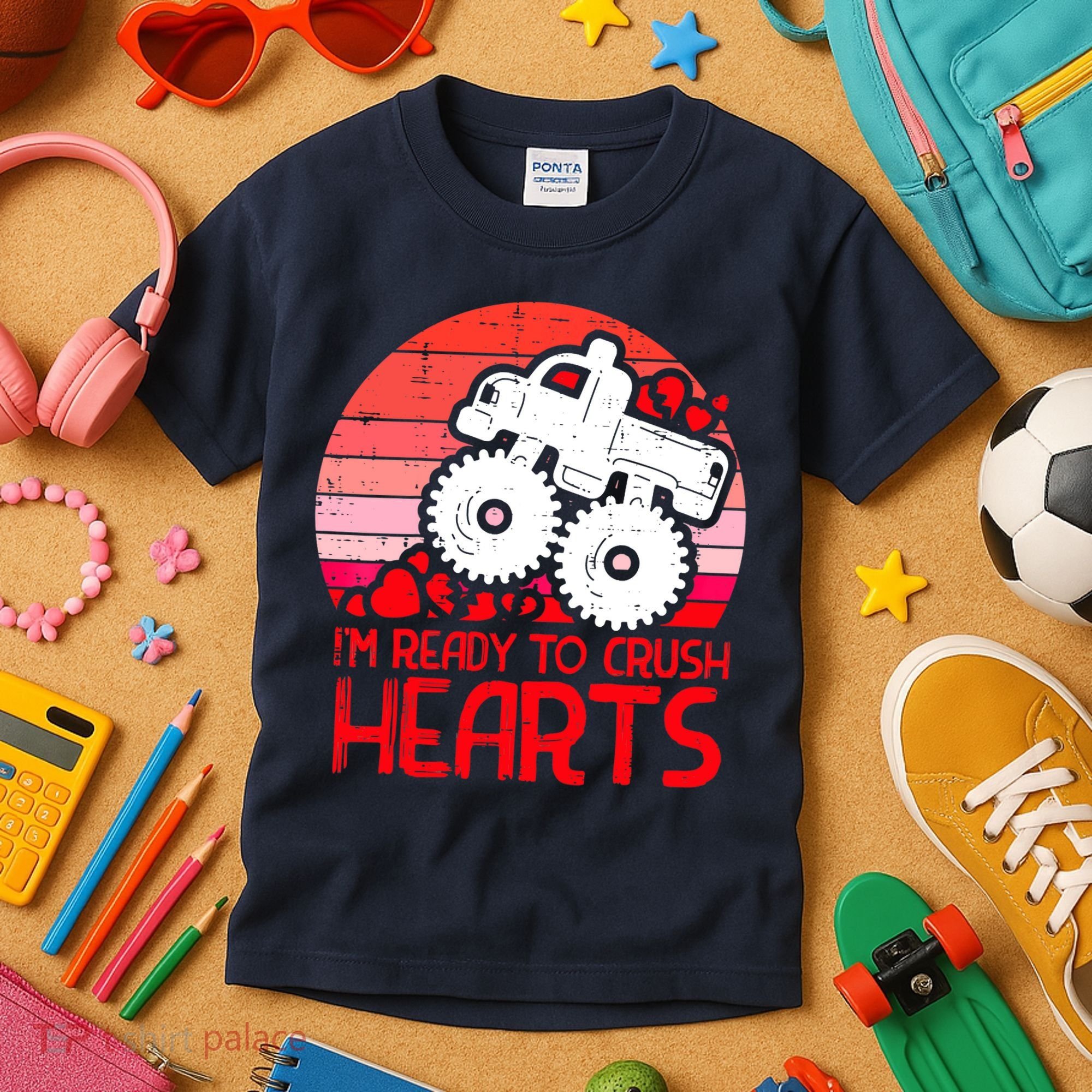 Ready To Crush Hearts Monster Truck Toddler Boys Valentine Kids T-Shirt
