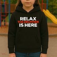 Relax The Drummer Is Here Musician Gift Kids Hoodie thumb 3