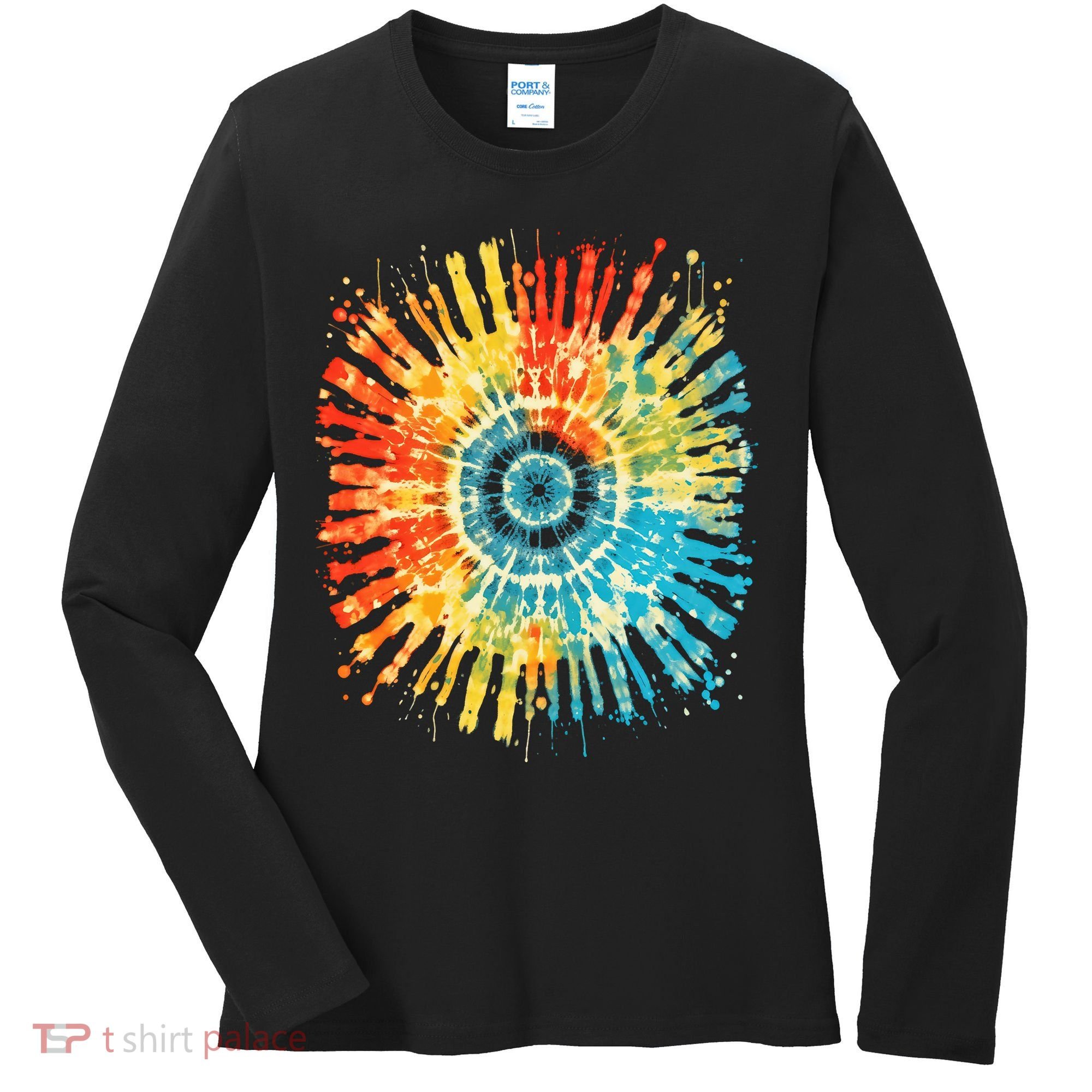 Retro Tie Dye 60s 70s Hippie Aesthetic Graphic Art 100 Women's Long Sleeve Shirt