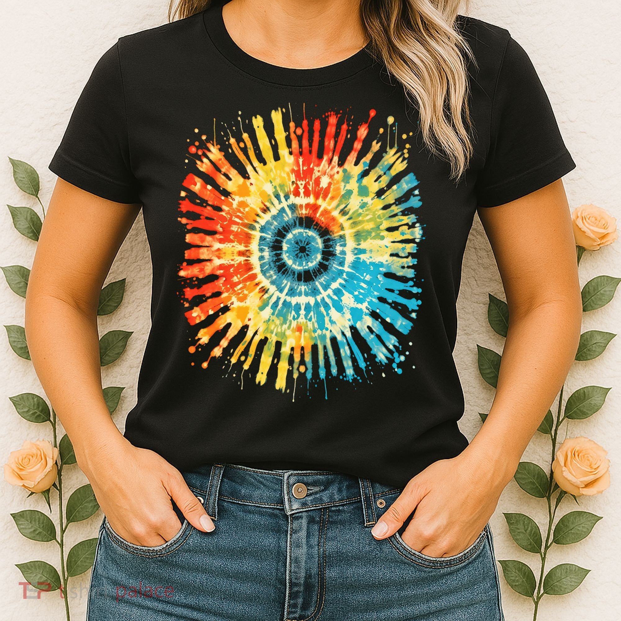 Retro Tie Dye 60s 70s Hippie Aesthetic Graphic Art 100 Women's T-Shirt