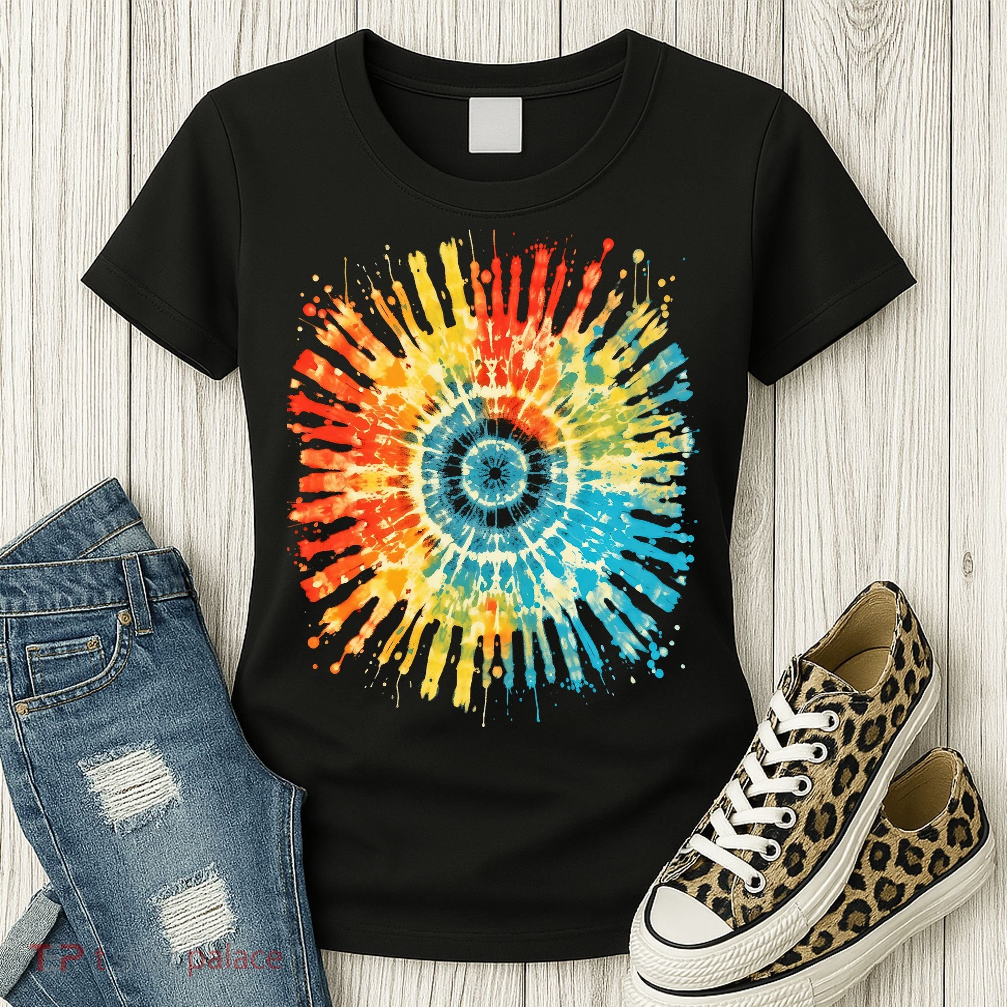 Retro Tie Dye 60s 70s Hippie Aesthetic Graphic Art 100 Women's T-Shirt