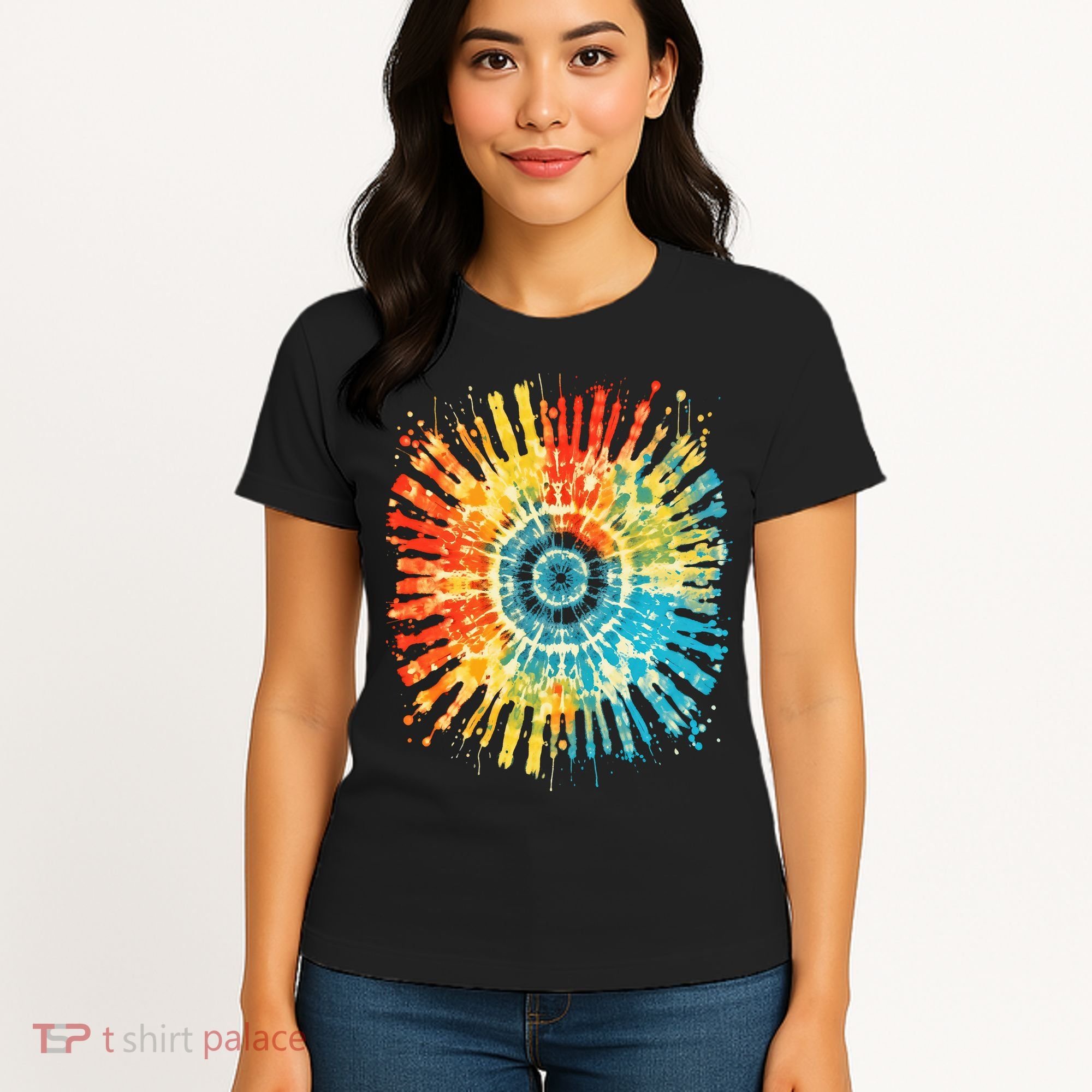 Retro Tie Dye 60s 70s Hippie Aesthetic Graphic Art 100 Women's T-Shirt