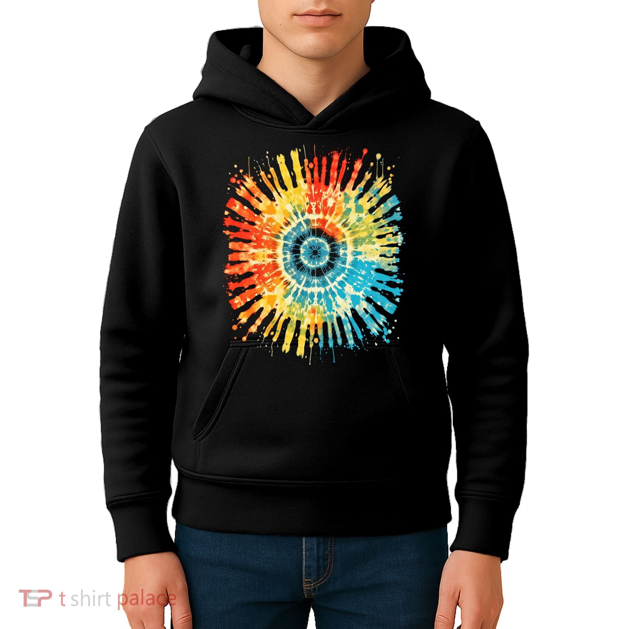 Retro Tie Dye 60s 70s Hippie Aesthetic Graphic Art 100 Kids Hoodie