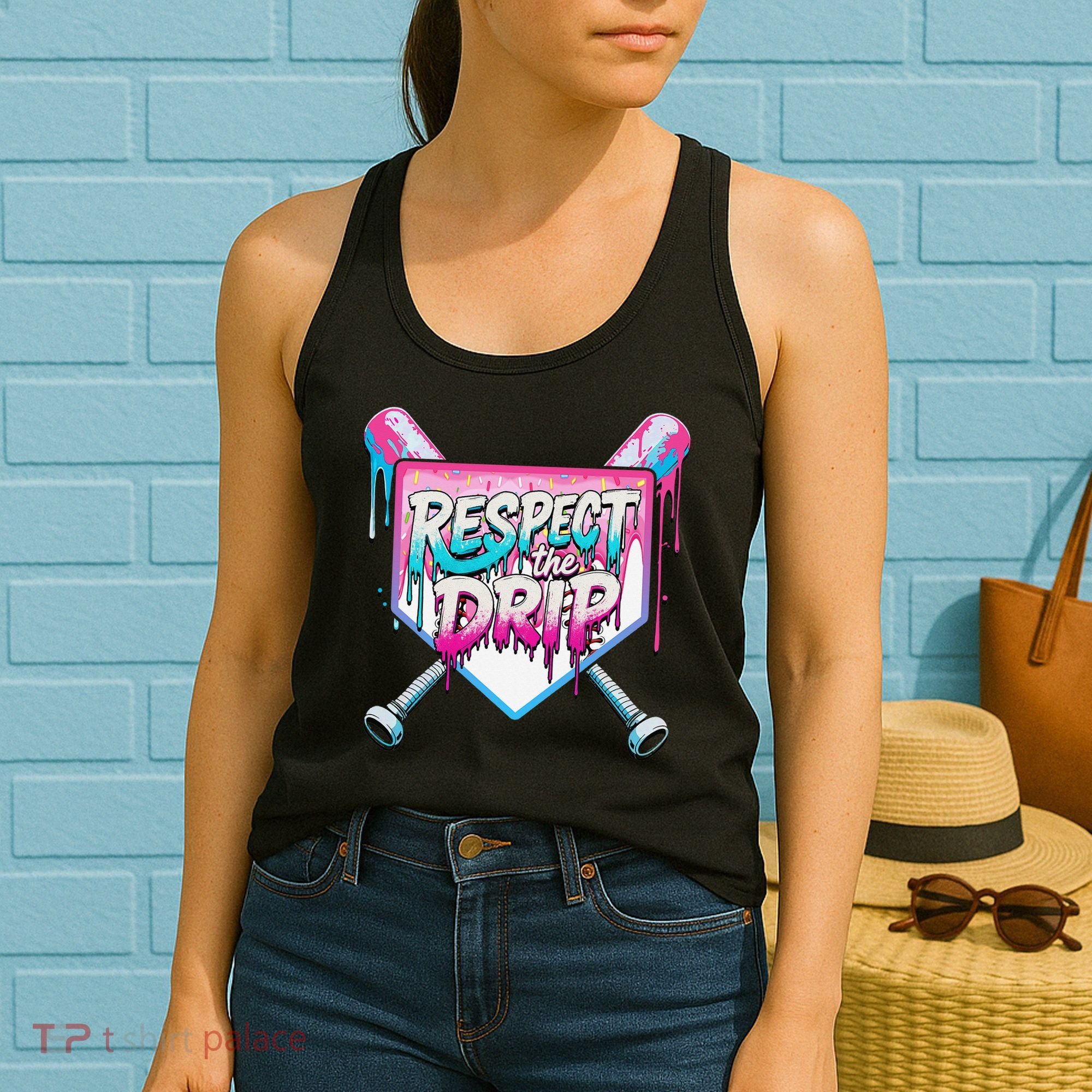 Respect The Drip Ice Cream Dripping Baseball Home Plate Women's Tank Top