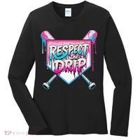 Respect The Drip Ice Cream Dripping Baseball Home Plate Women's Long Sleeve Shirt thumb 0