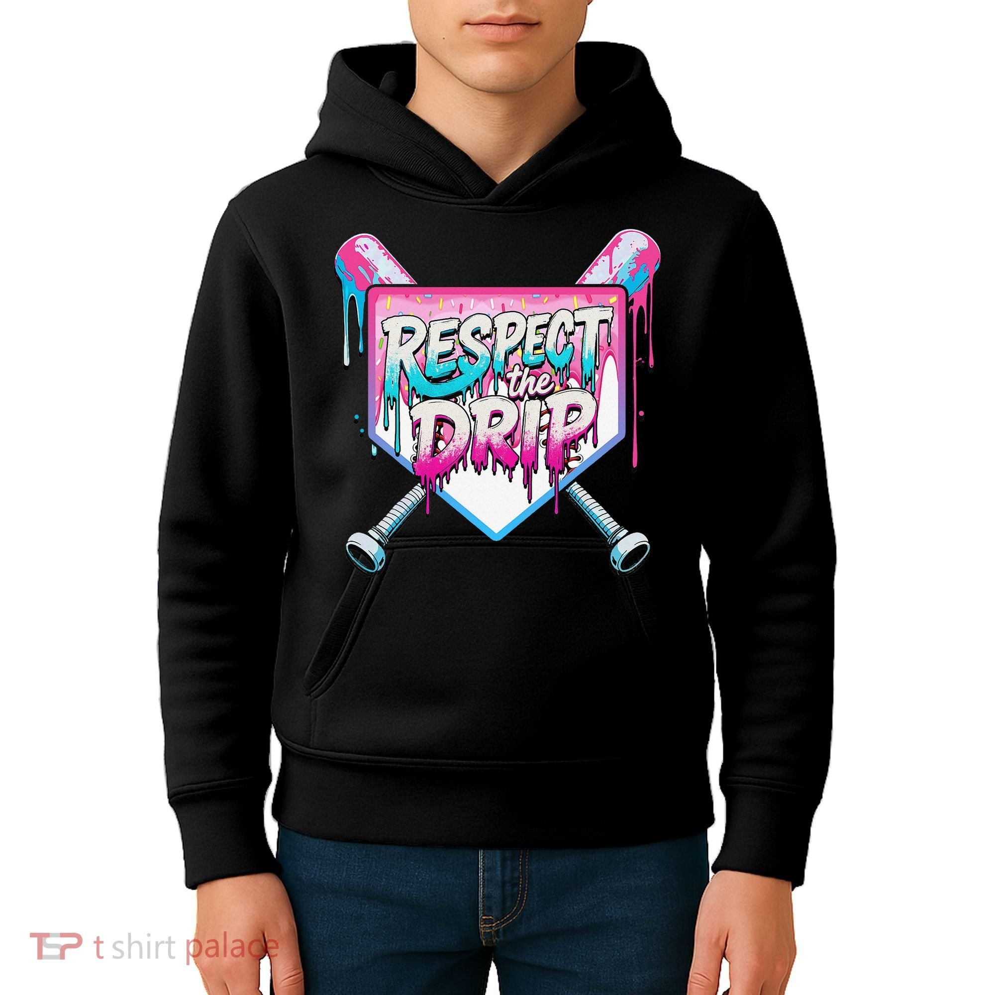 Respect The Drip Ice Cream Dripping Baseball Home Plate Kids Hoodie