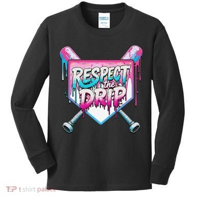 Respect The Drip Ice Cream Dripping Baseball Home Plate Kids Long Sleeve Shirt
