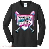 Respect The Drip Ice Cream Dripping Baseball Home Plate Kids Long Sleeve Shirt thumb 0