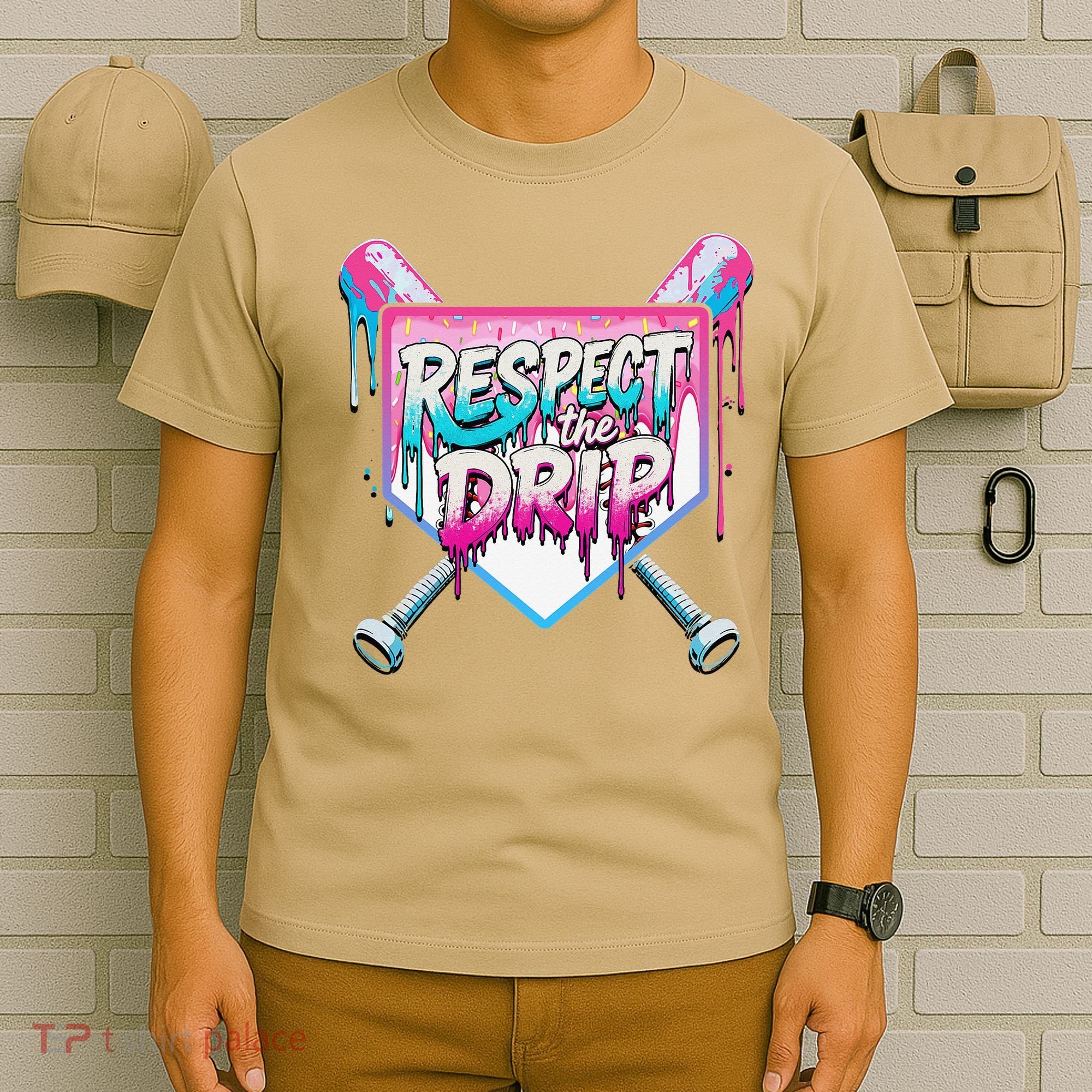 Respect The Drip Ice Cream Dripping Baseball Home Plate T-Shirt