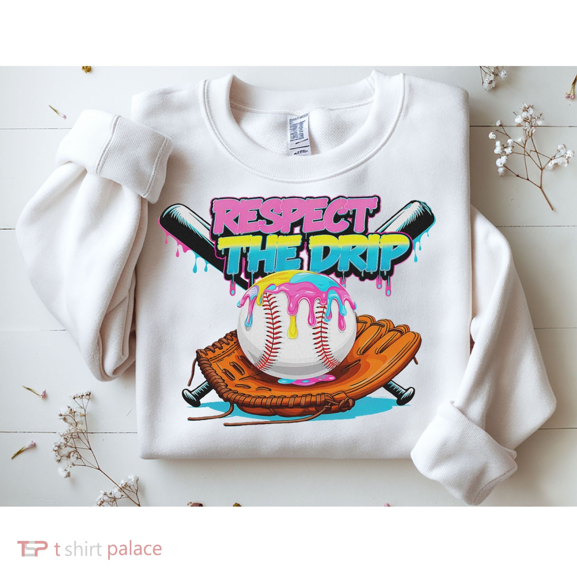 Respect The Drip Baseball Bat Glove Ice Cream Drip Sweatshirt