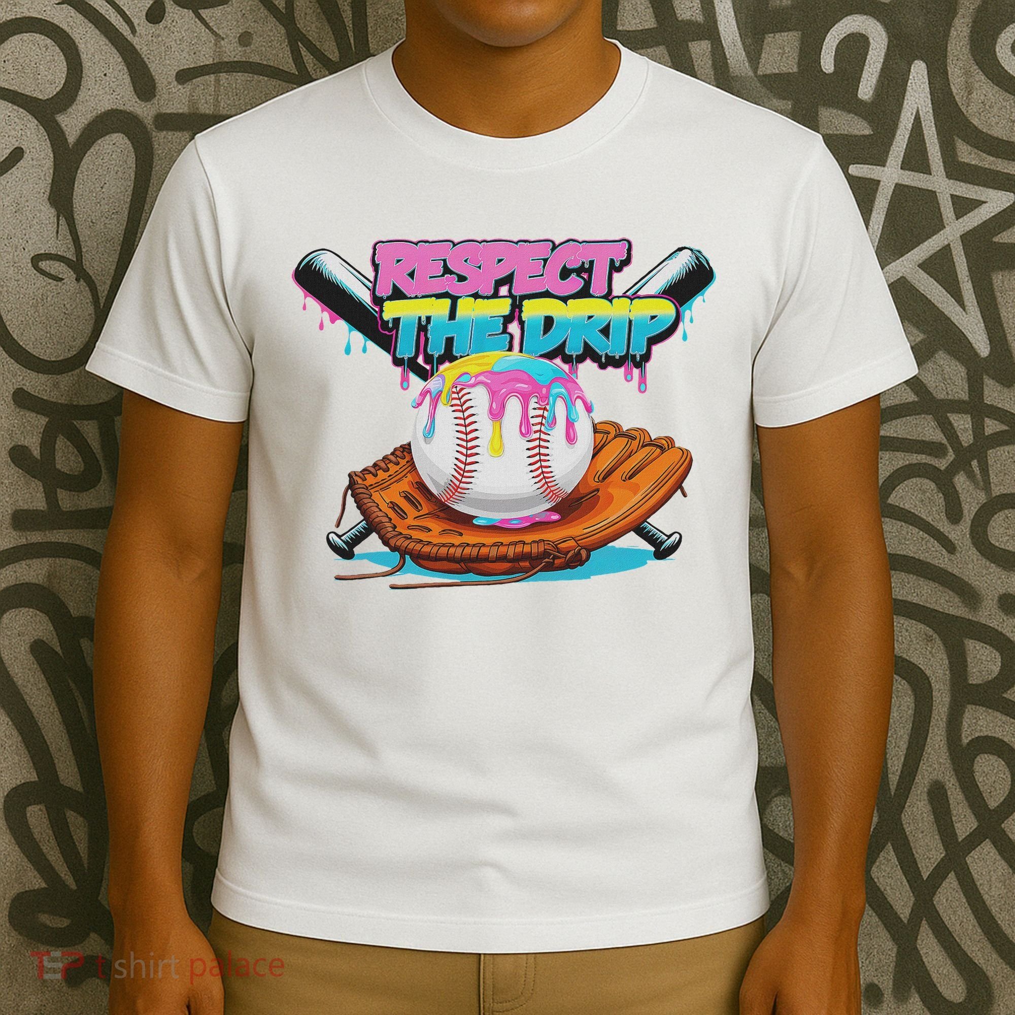 Respect The Drip Baseball Bat Glove Ice Cream Drip T-Shirt