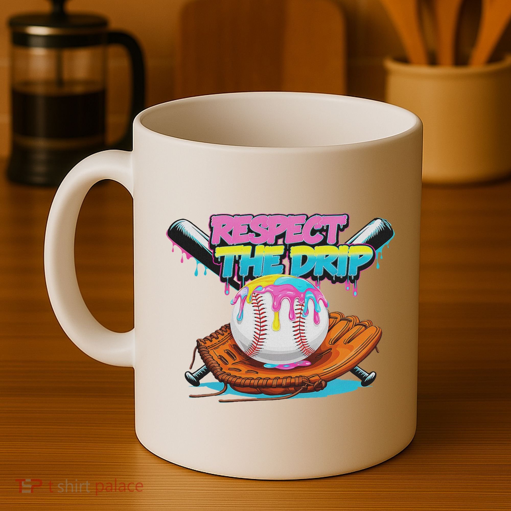 Respect The Drip Baseball Bat Glove Ice Cream Drip Coffee Mug