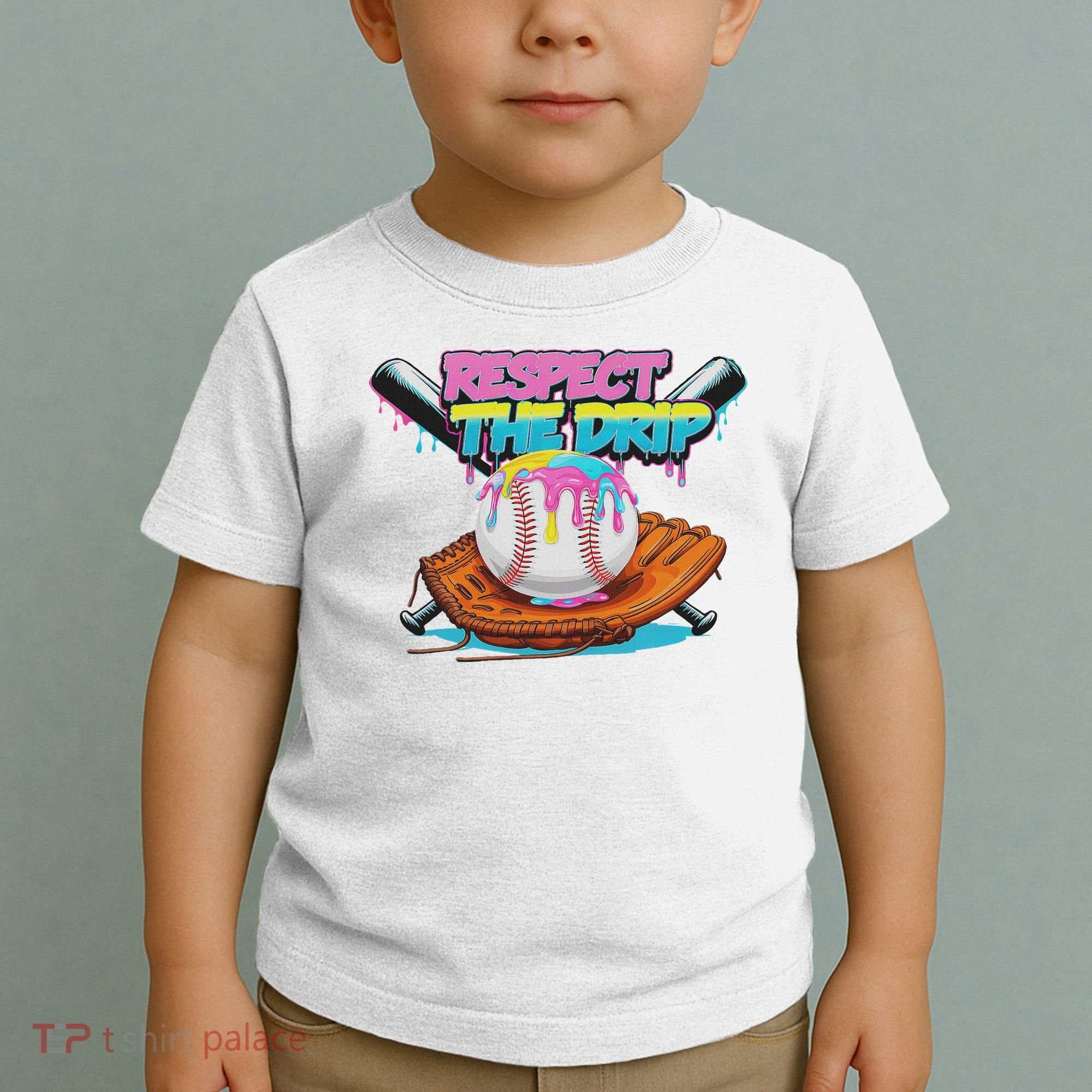 Respect The Drip Baseball Bat Glove Ice Cream Drip Toddler T-Shirt