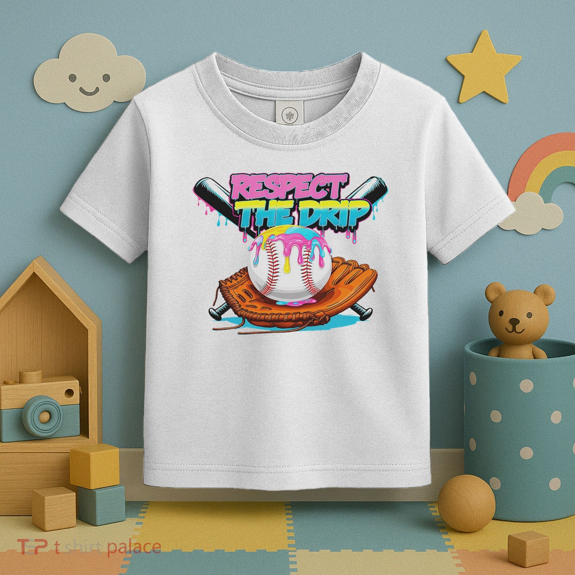 Respect The Drip Baseball Bat Glove Ice Cream Drip Toddler T-Shirt