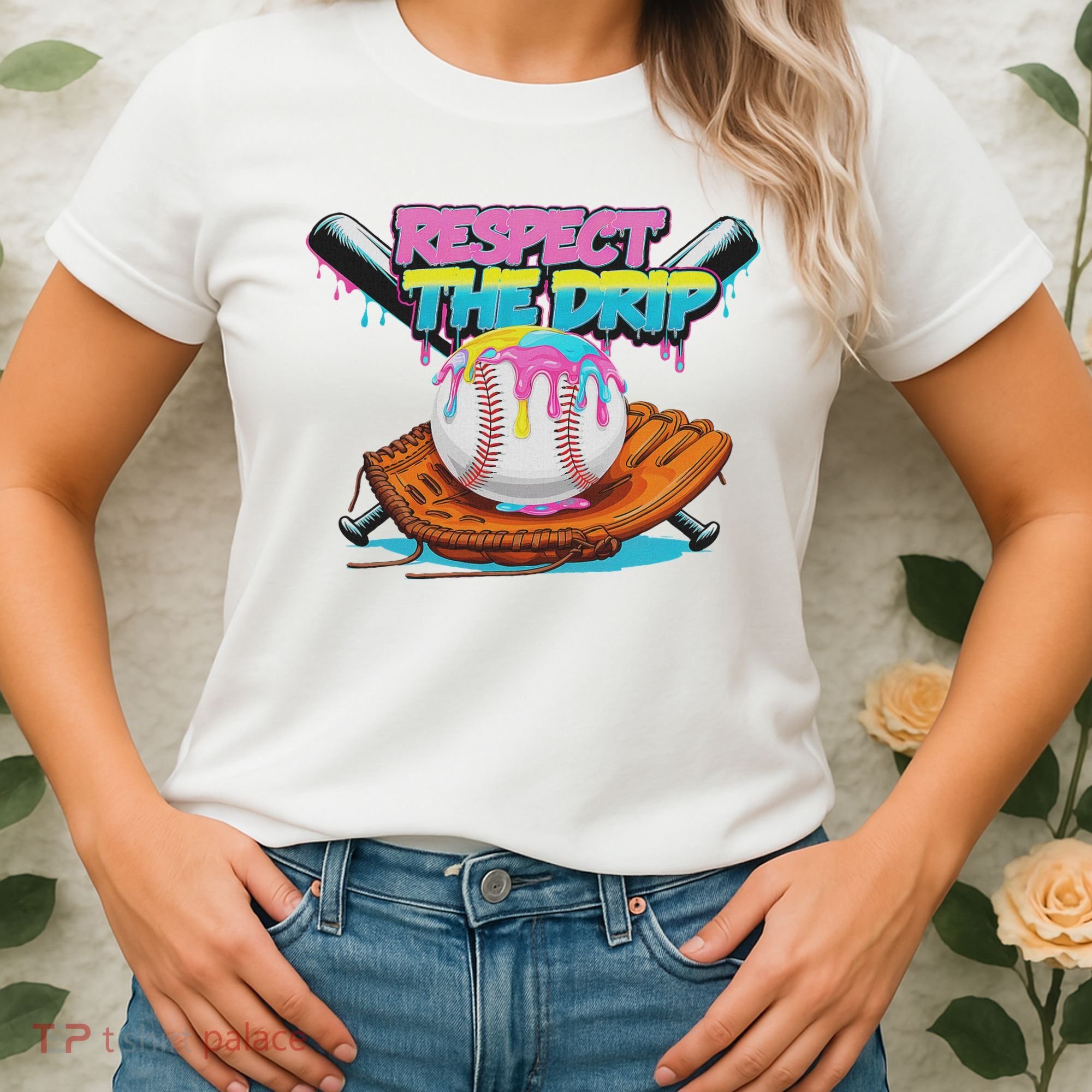 Respect The Drip Baseball Bat Glove Ice Cream Drip Women's T-Shirt