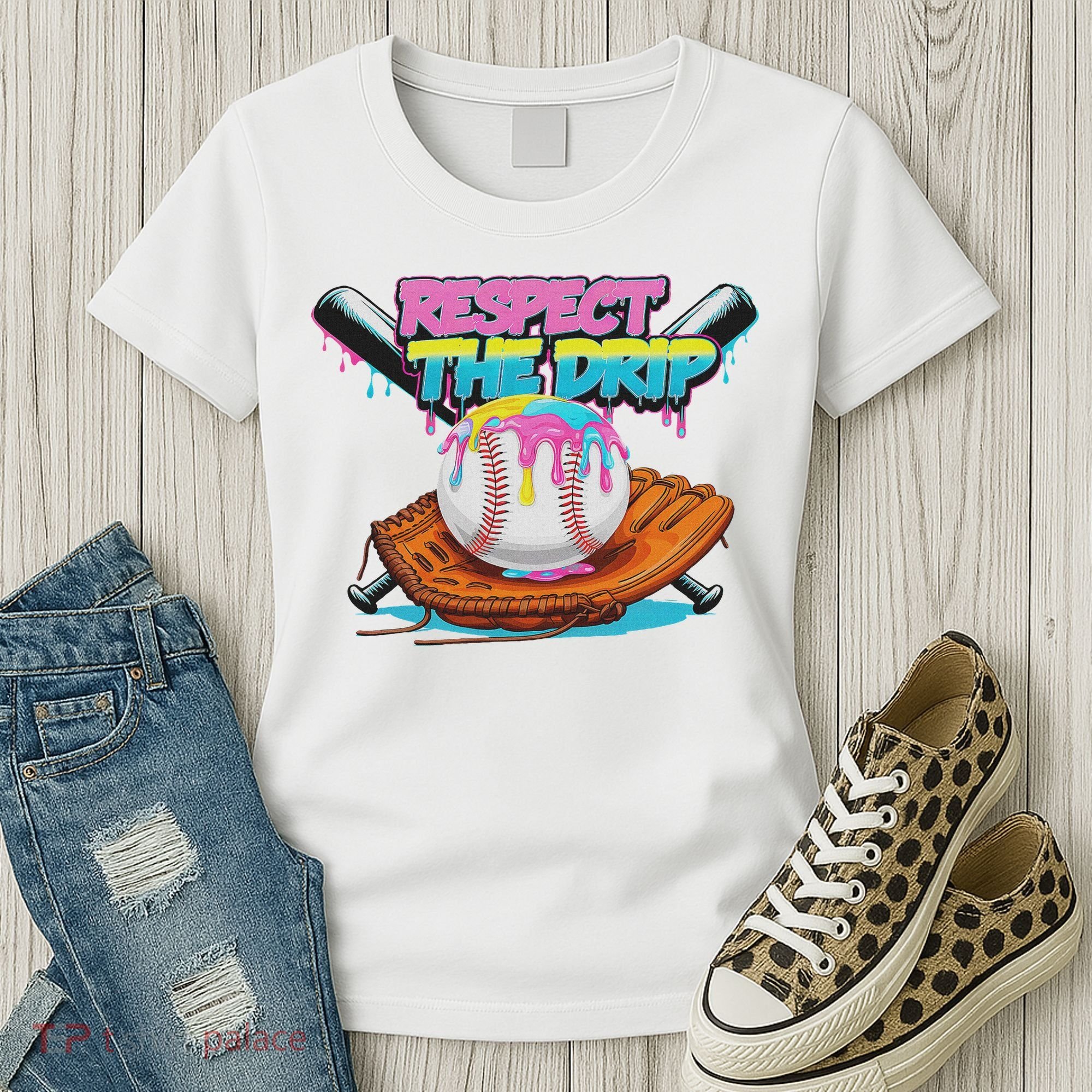 Respect The Drip Baseball Bat Glove Ice Cream Drip Women's T-Shirt