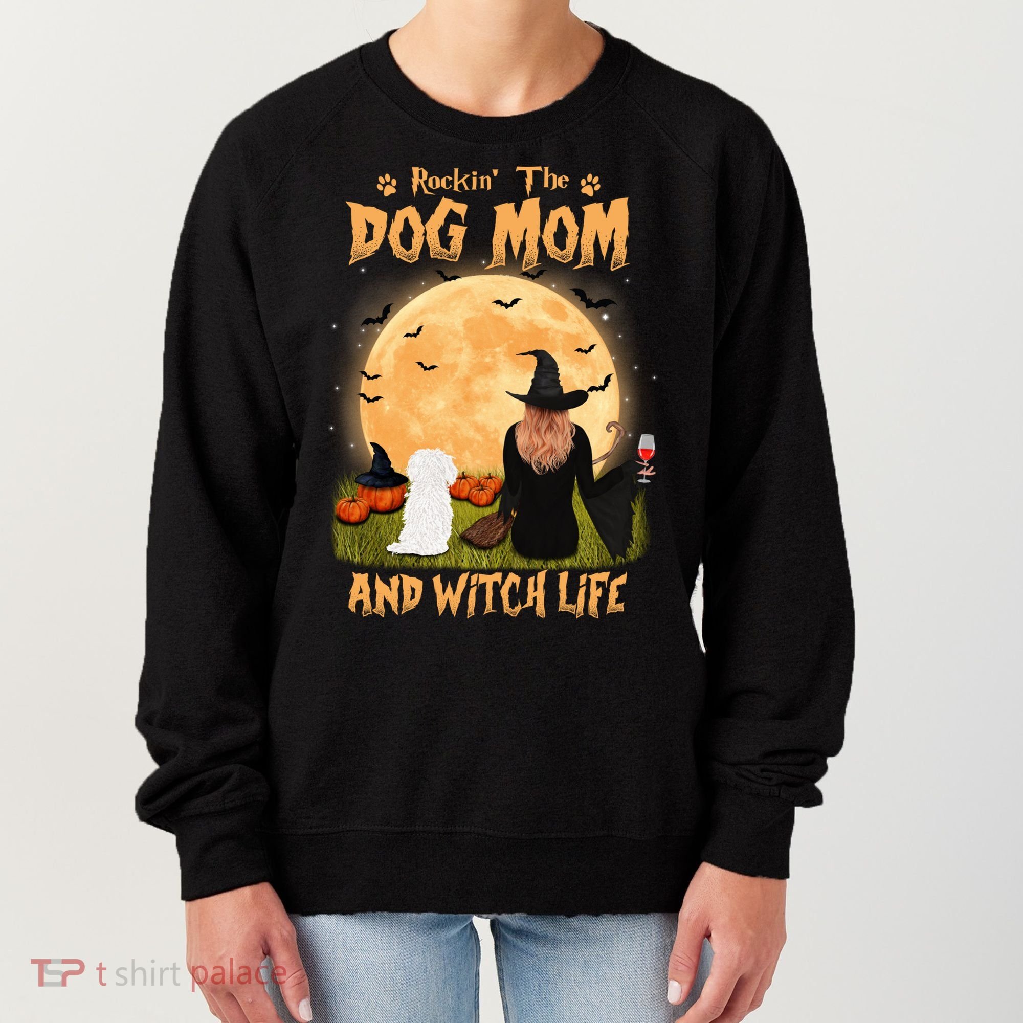 Rocking The Dog Mom And Witch Life Maltese Halloween Funny Gift Women's Sweatshirt